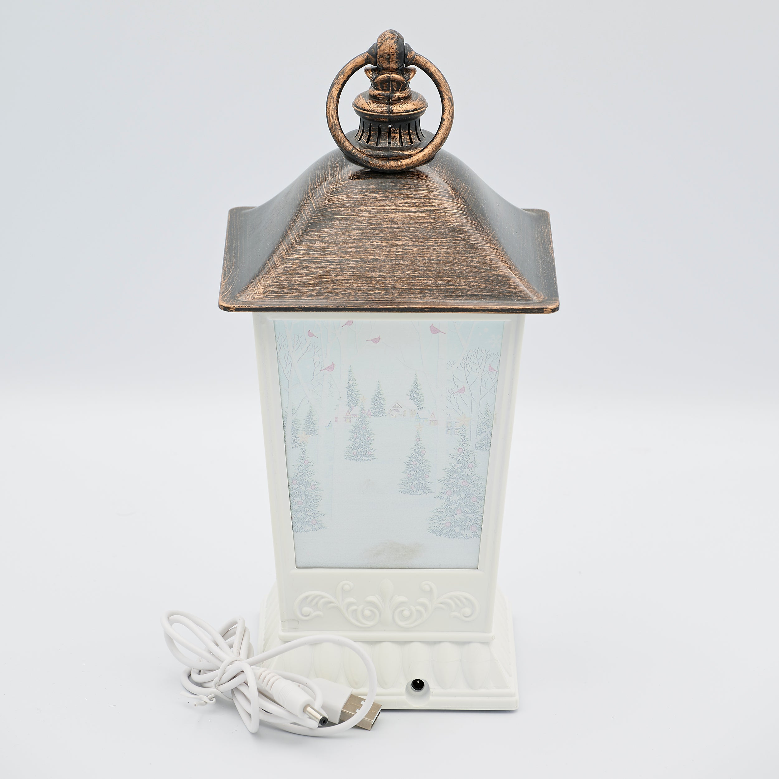 Confetti Lites Lighted Swirl White & Bronze Lantern with Cardinals Scene