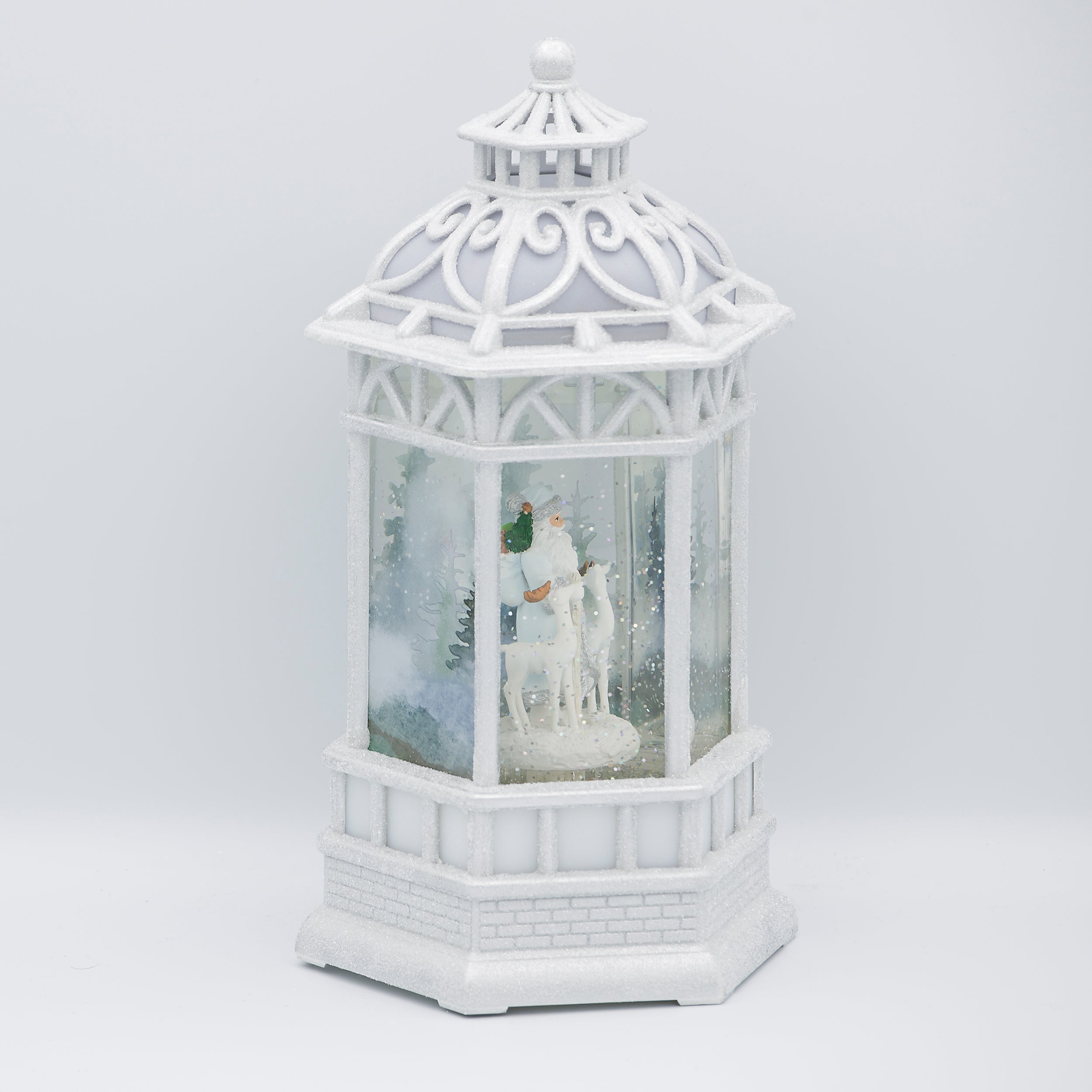 Confetti Lites Lighted Swirl White Gazebo with Santa & Reindeer