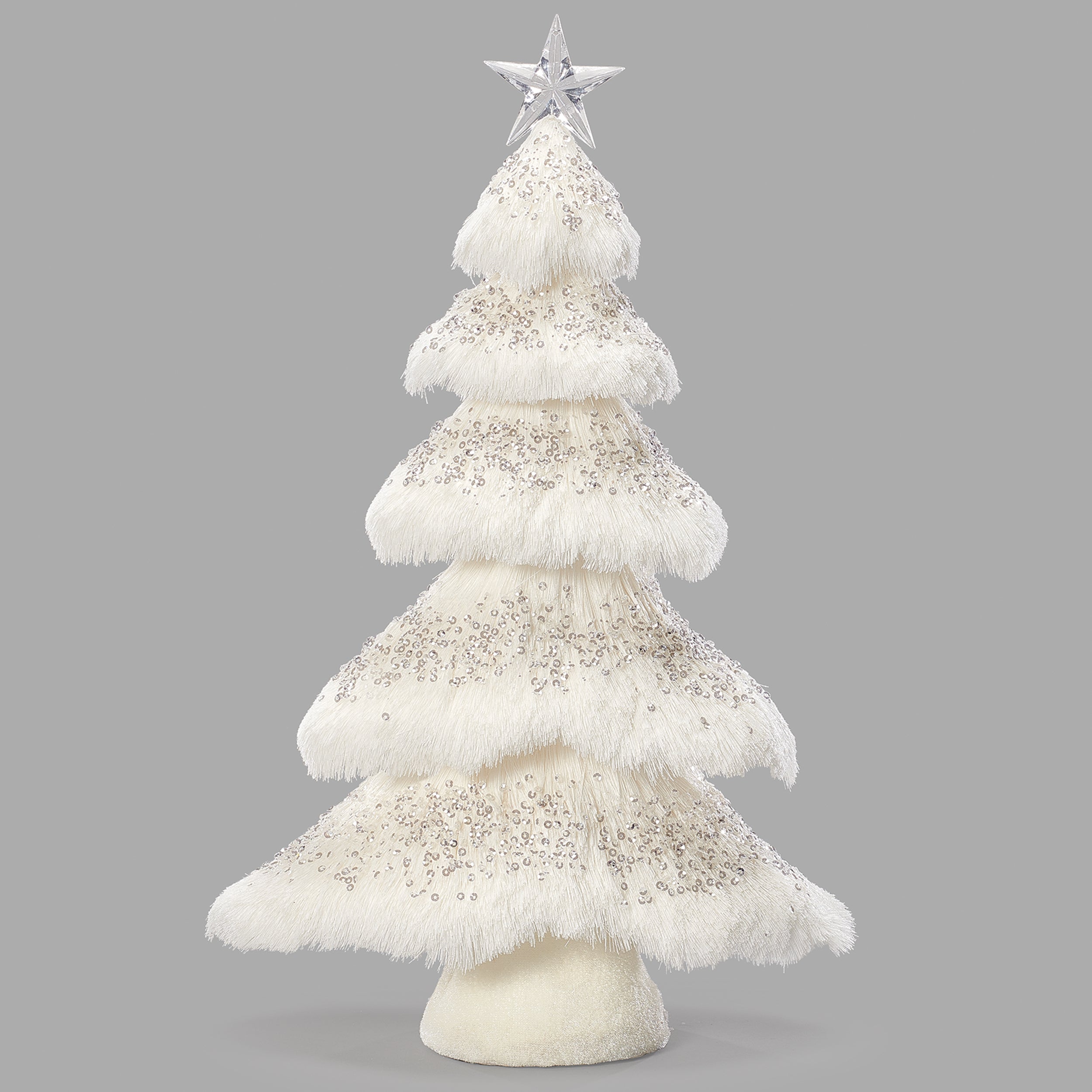 White Glitter Fur Tree with Star & Silver Sequins