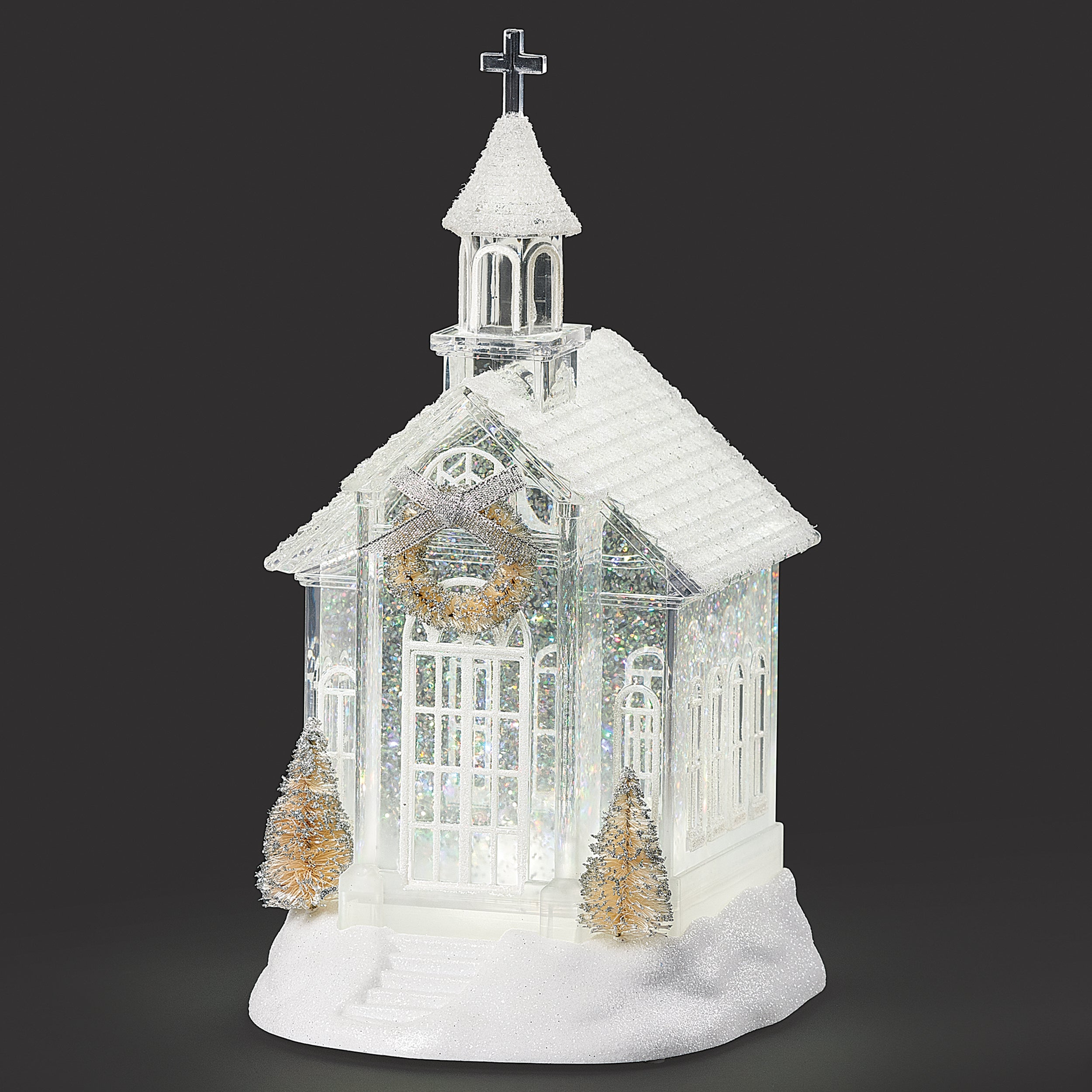 Confetti Lites Lighted Swirl Church with Gold Trees & Wreath