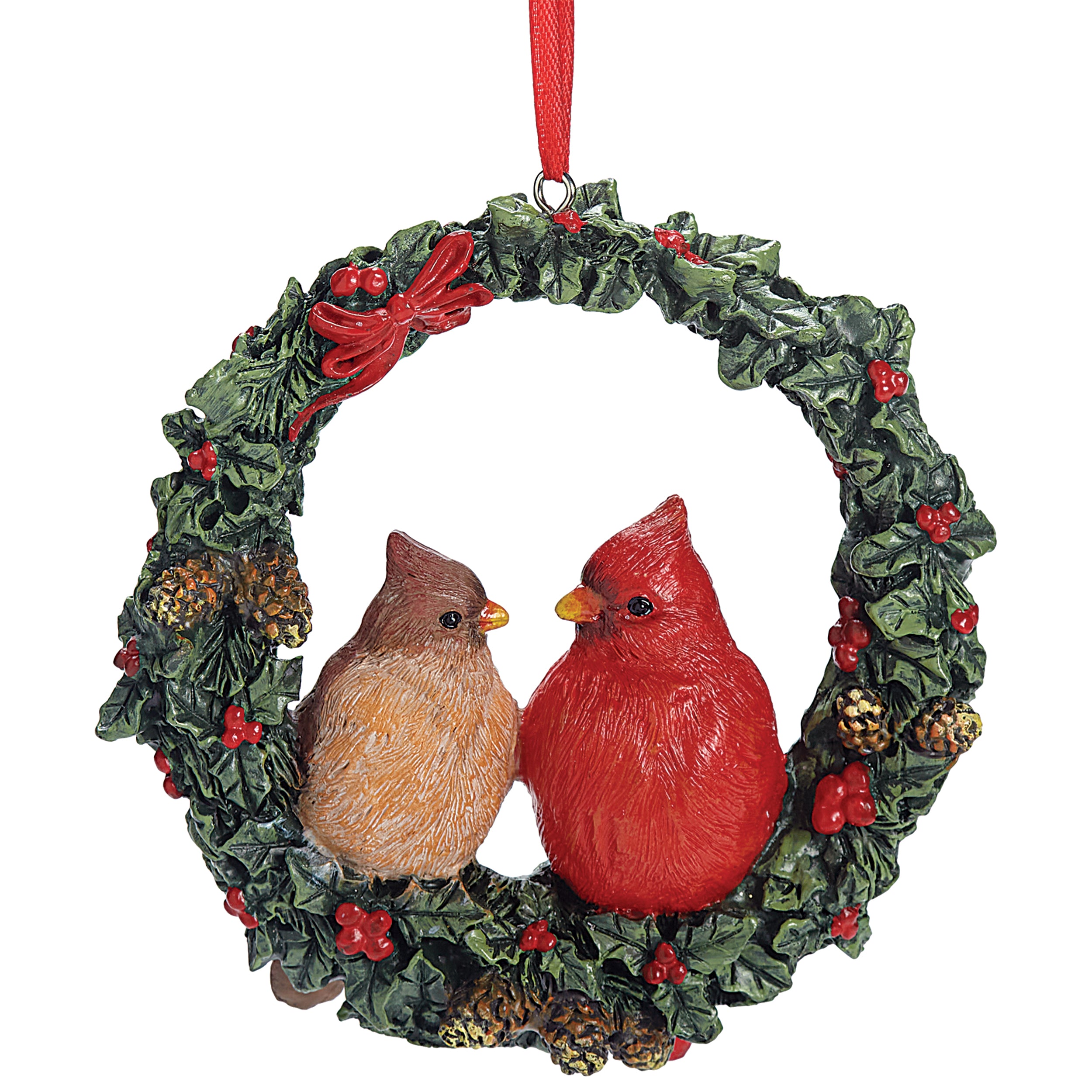 Cardinal Pair in Wreath Ornament