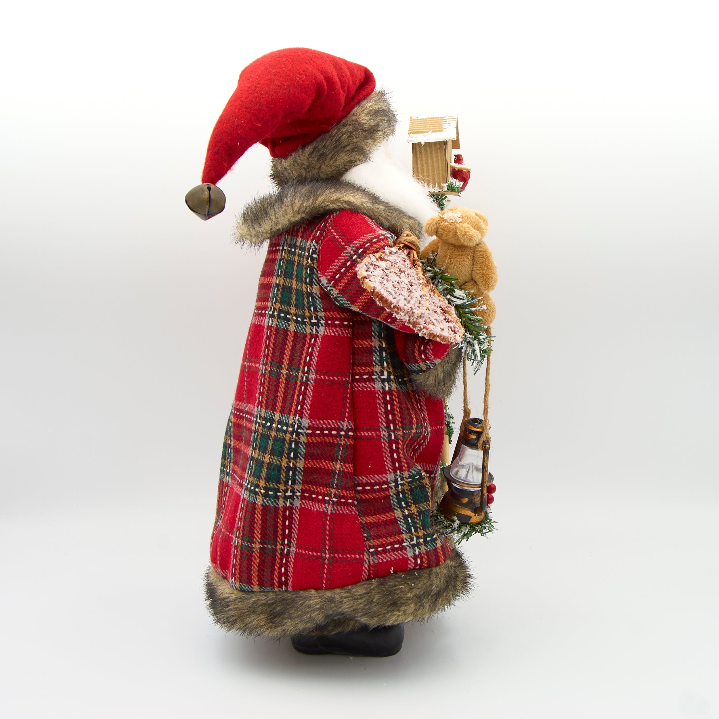 Santa with Red Jacket & Cardinal Birdhouse Figure