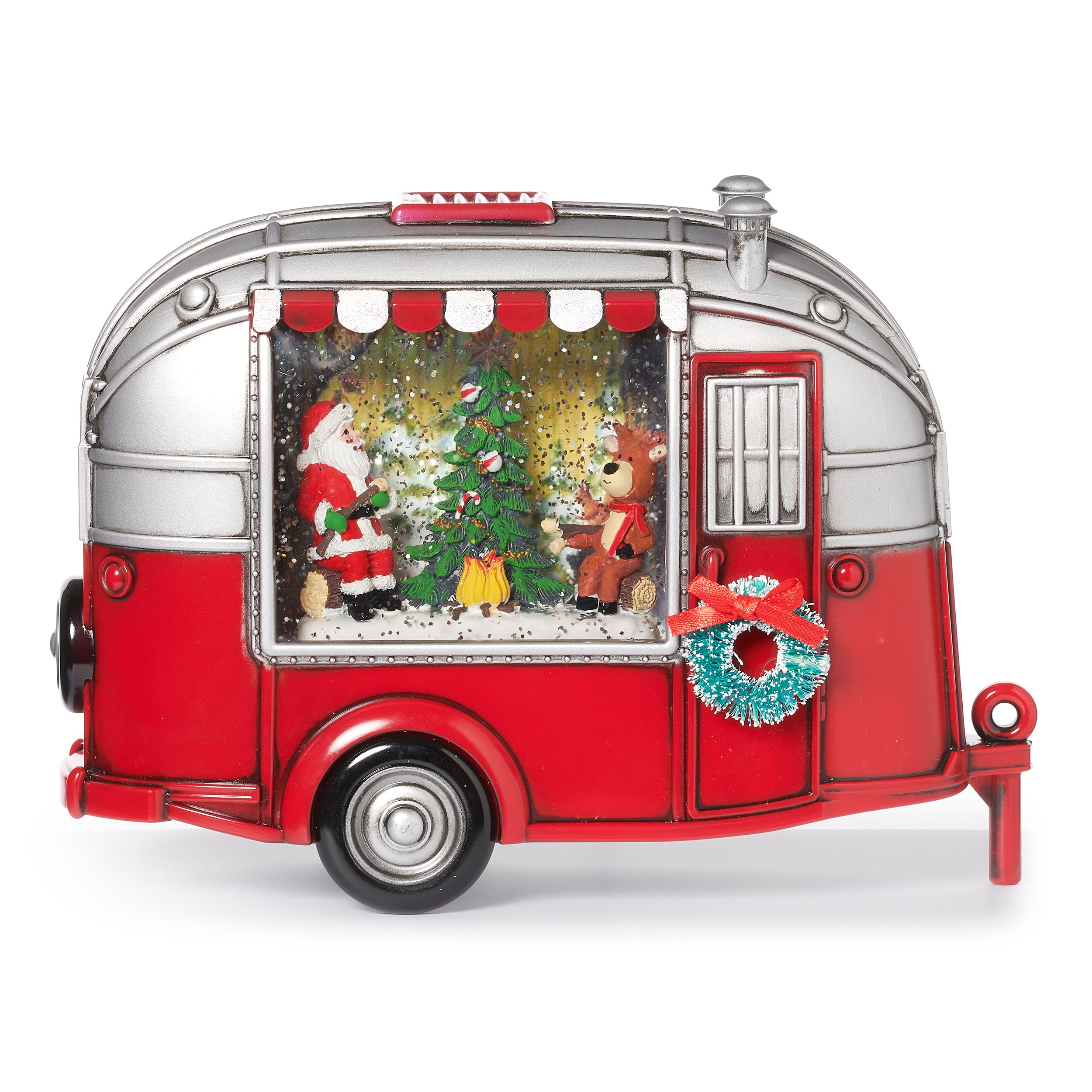 Confetti Lites Lighted Swirl Vintage Camper with Santa & Reindeer Campfire