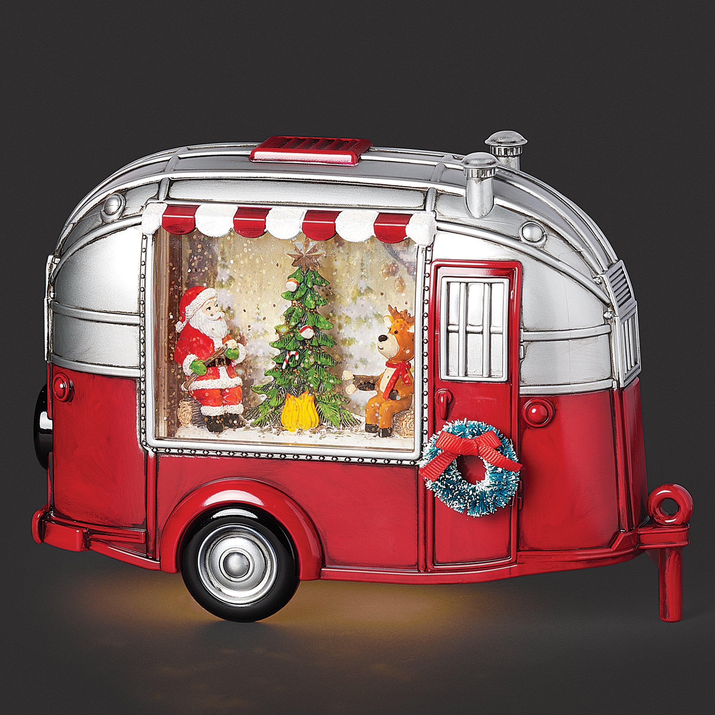 Confetti Lites Lighted Swirl Vintage Camper with Santa & Reindeer Campfire