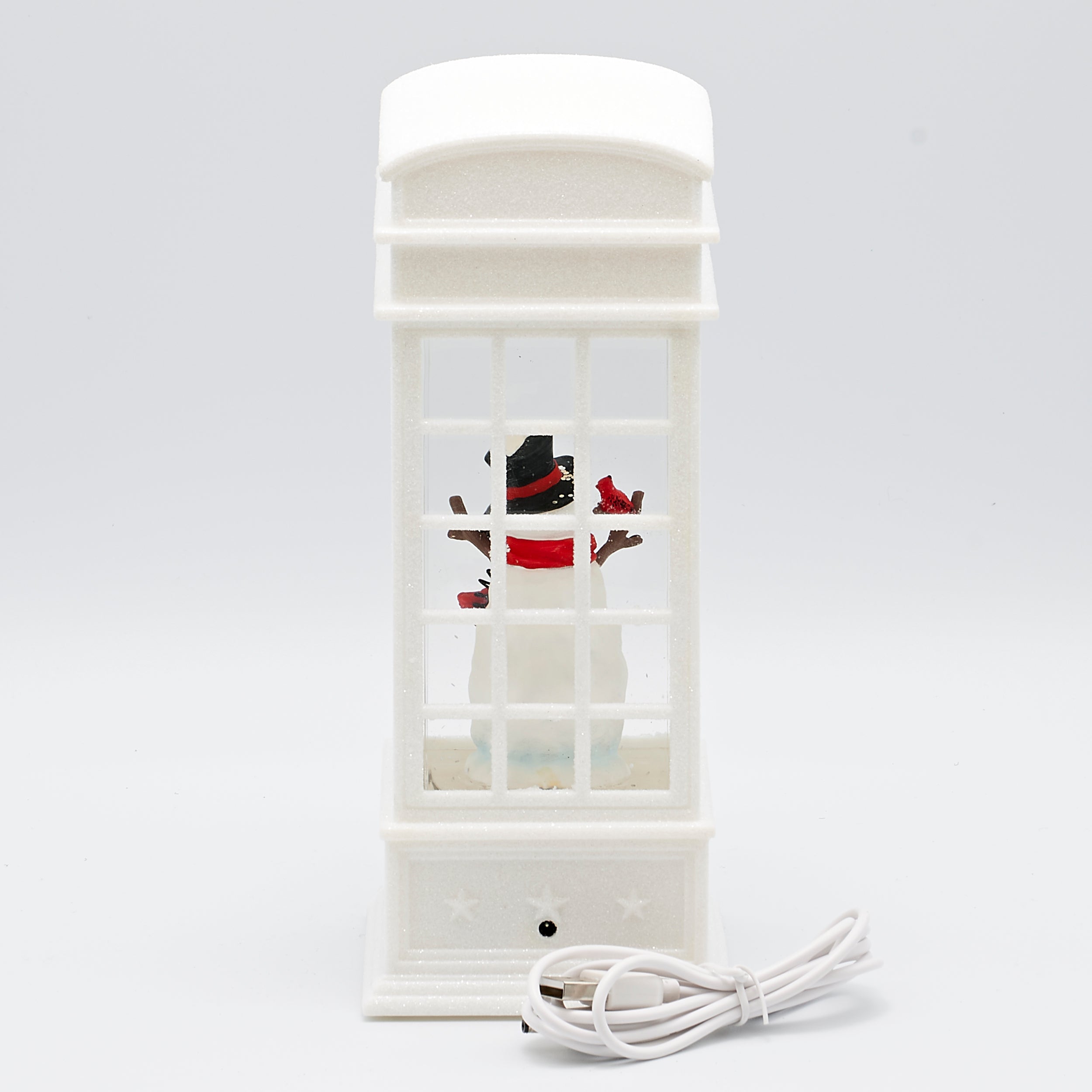 Confetti Lites Lighted Swirl Vintage Phone Booth with Snowman & Cardinal