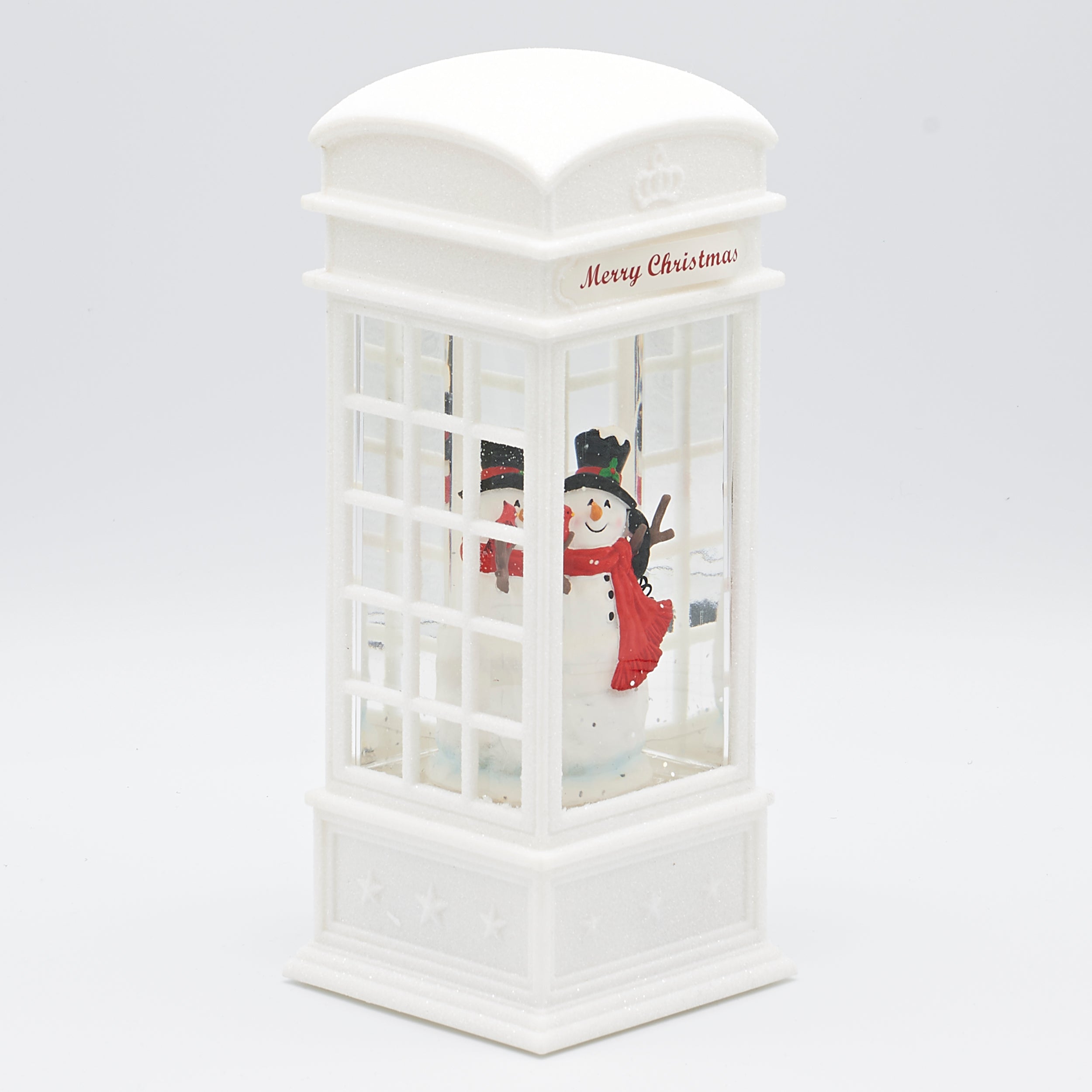 Confetti Lites Lighted Swirl Vintage Phone Booth with Snowman & Cardinal