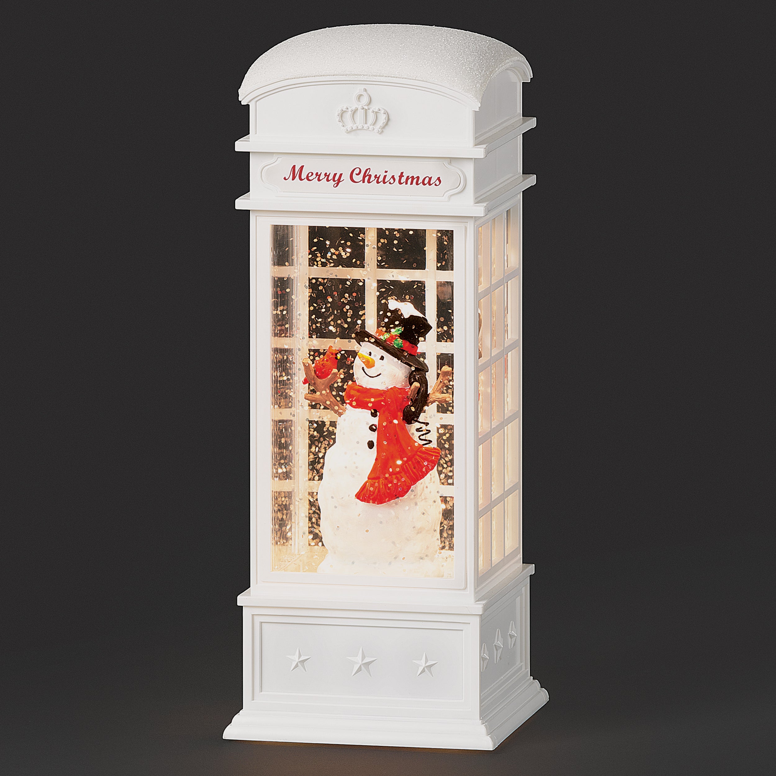 Confetti Lites Lighted Swirl Vintage Phone Booth with Snowman & Cardinal