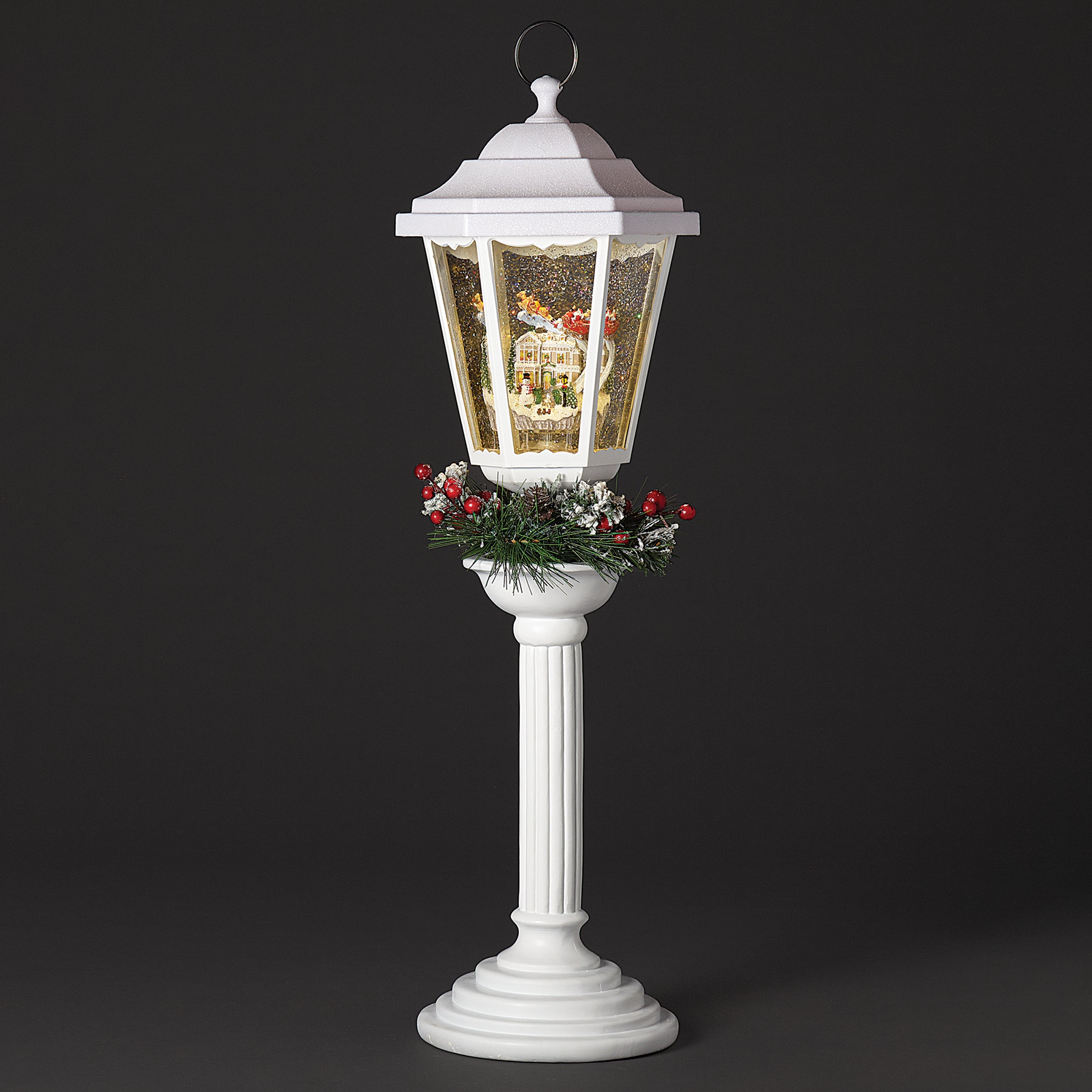 Confetti Lites Lighted Swirl Vintage Lamppost with Santa Flying Over Town