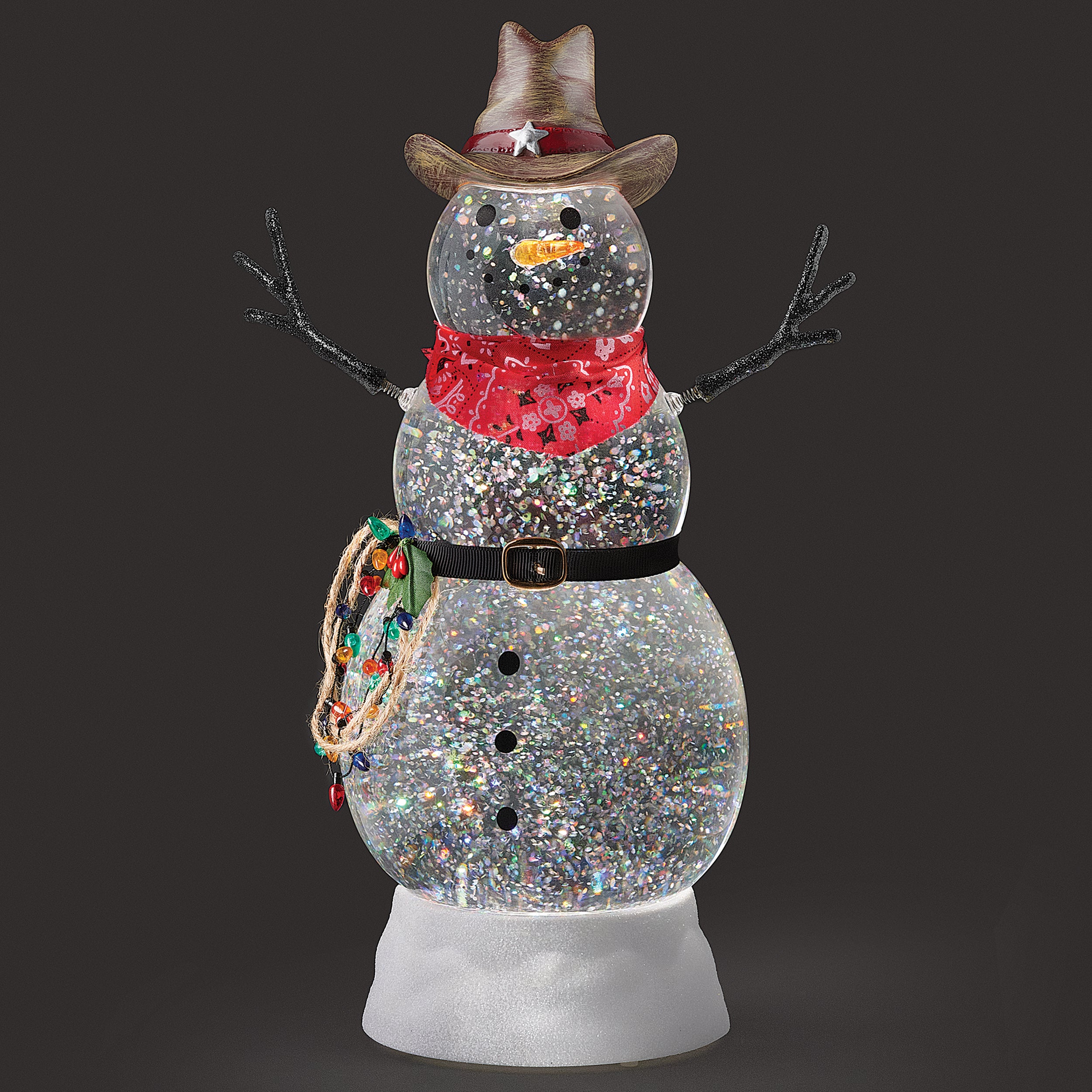 Confetti Lites Lighted Swirl Cowboy Snowman with Christmas Lights Lasso