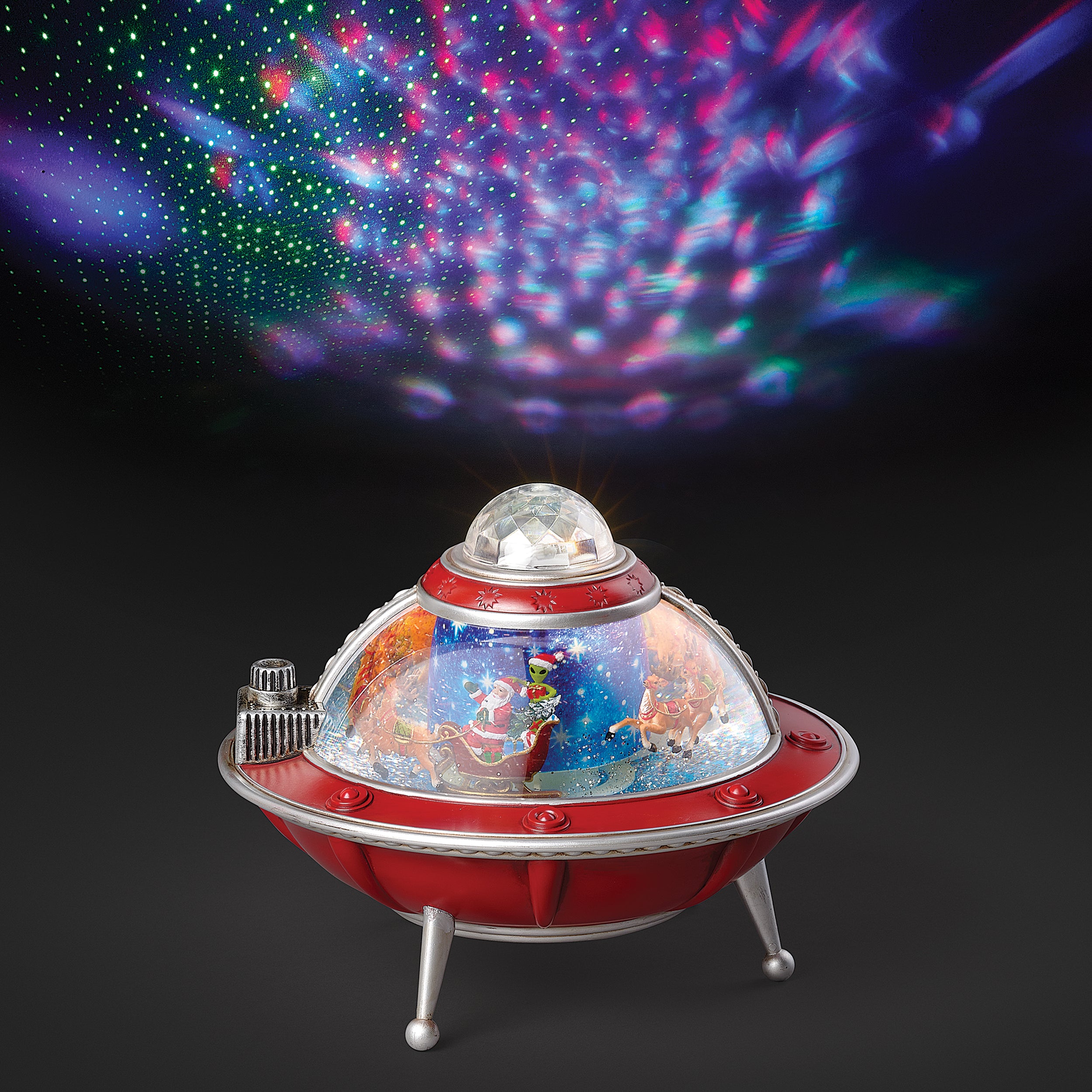Confetti Lites Lighted Musical UFO with Rotating Santa & Reindeer