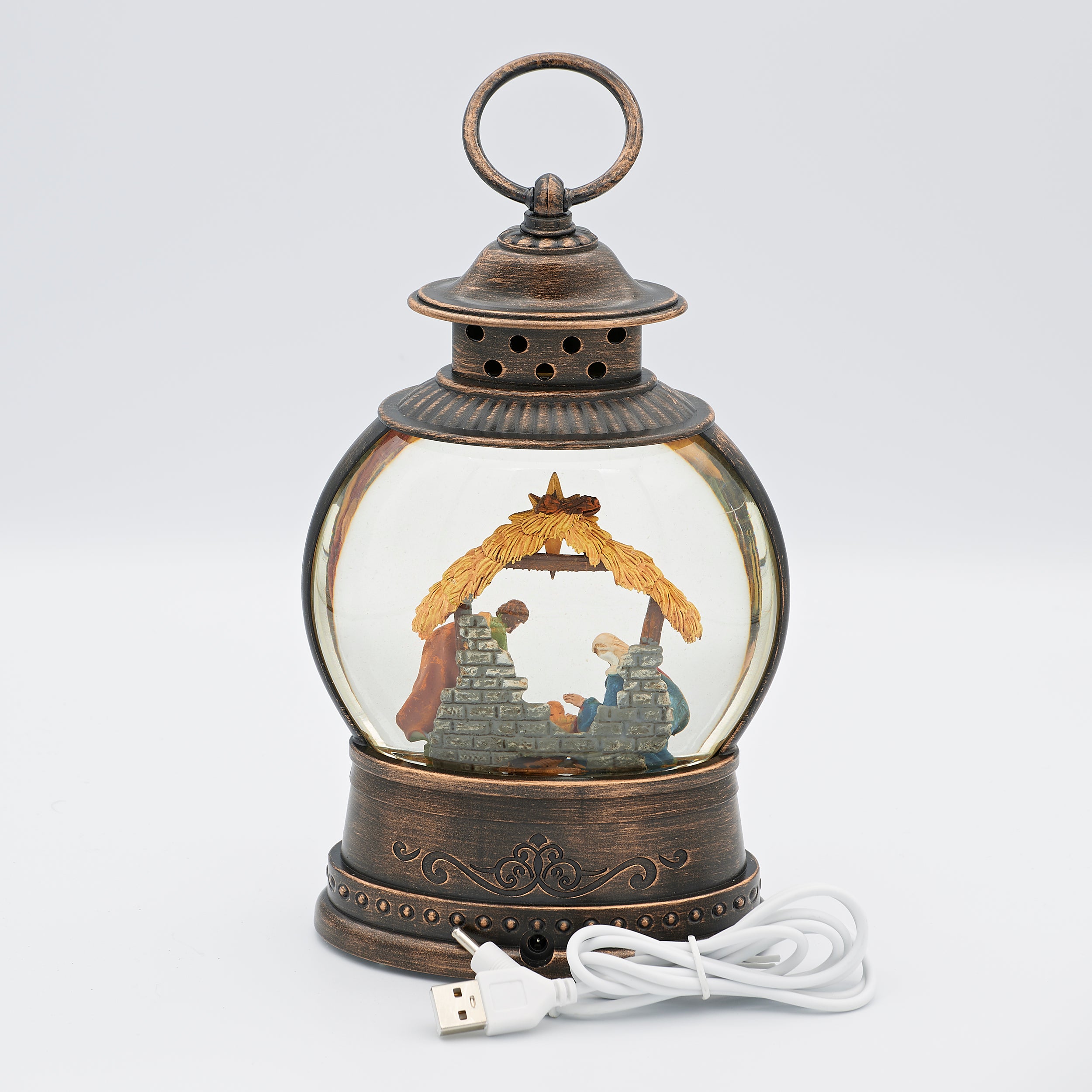 Confetti Lites Lighted Swirl Bronze Lantern with Holy Family