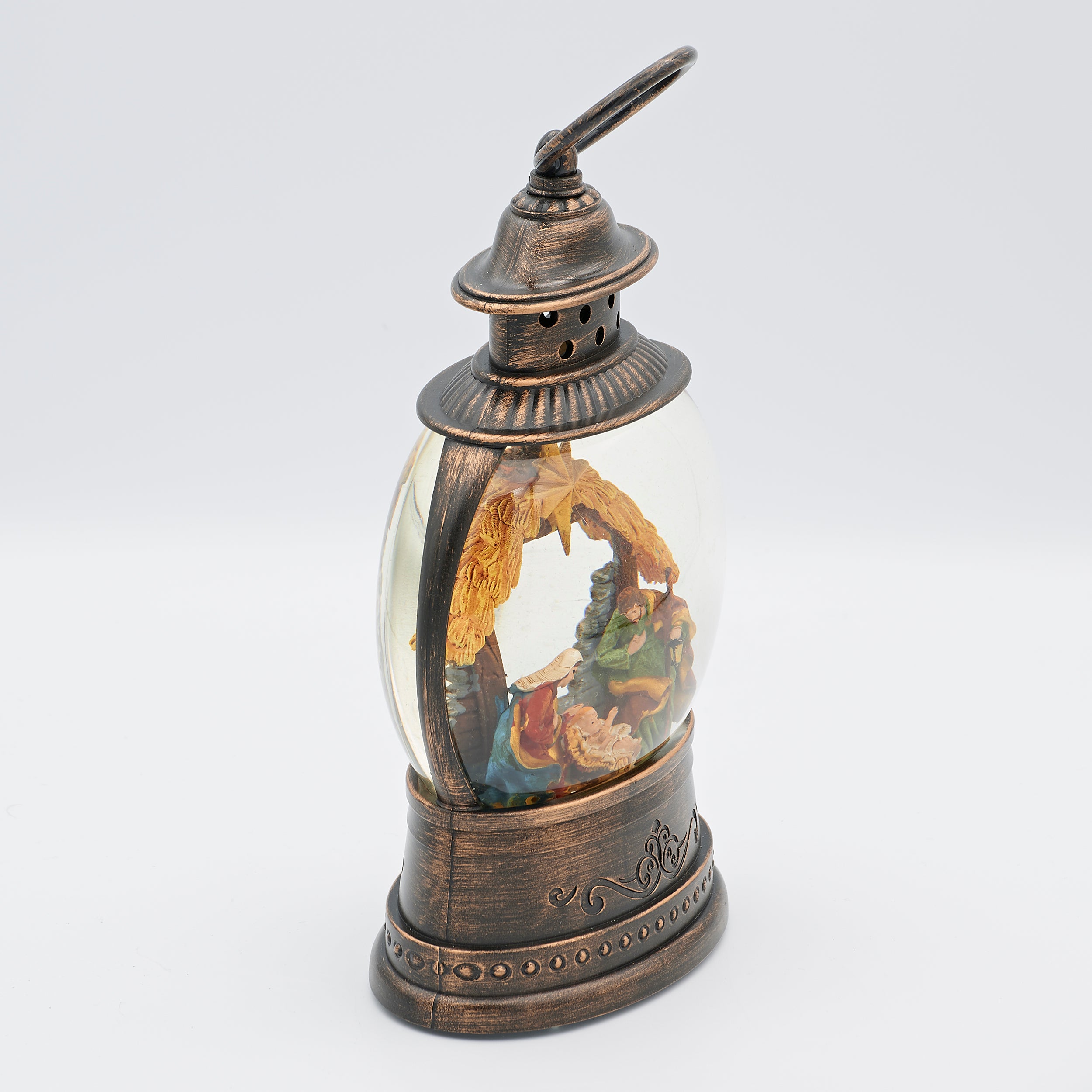Confetti Lites Lighted Swirl Bronze Lantern with Holy Family