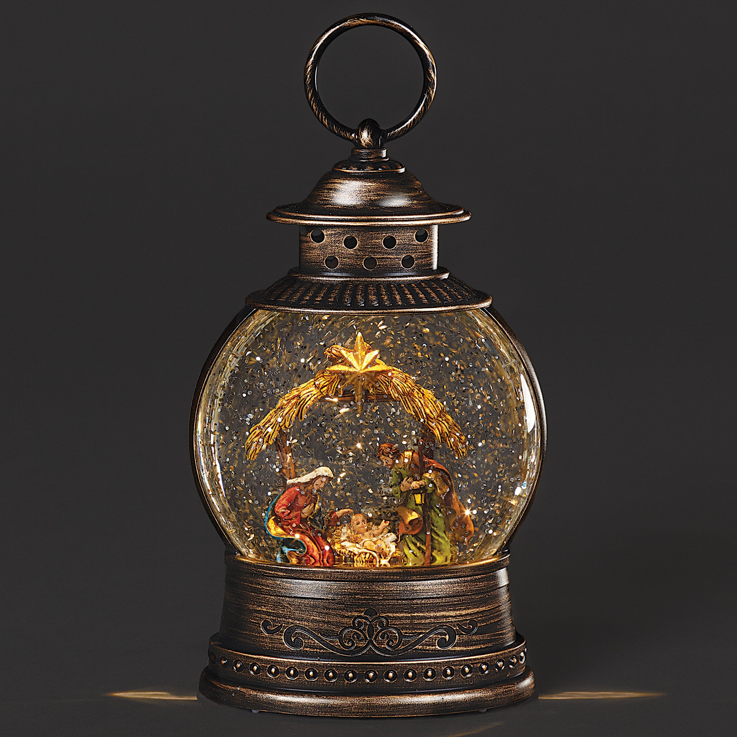 Confetti Lites Lighted Swirl Bronze Lantern with Holy Family