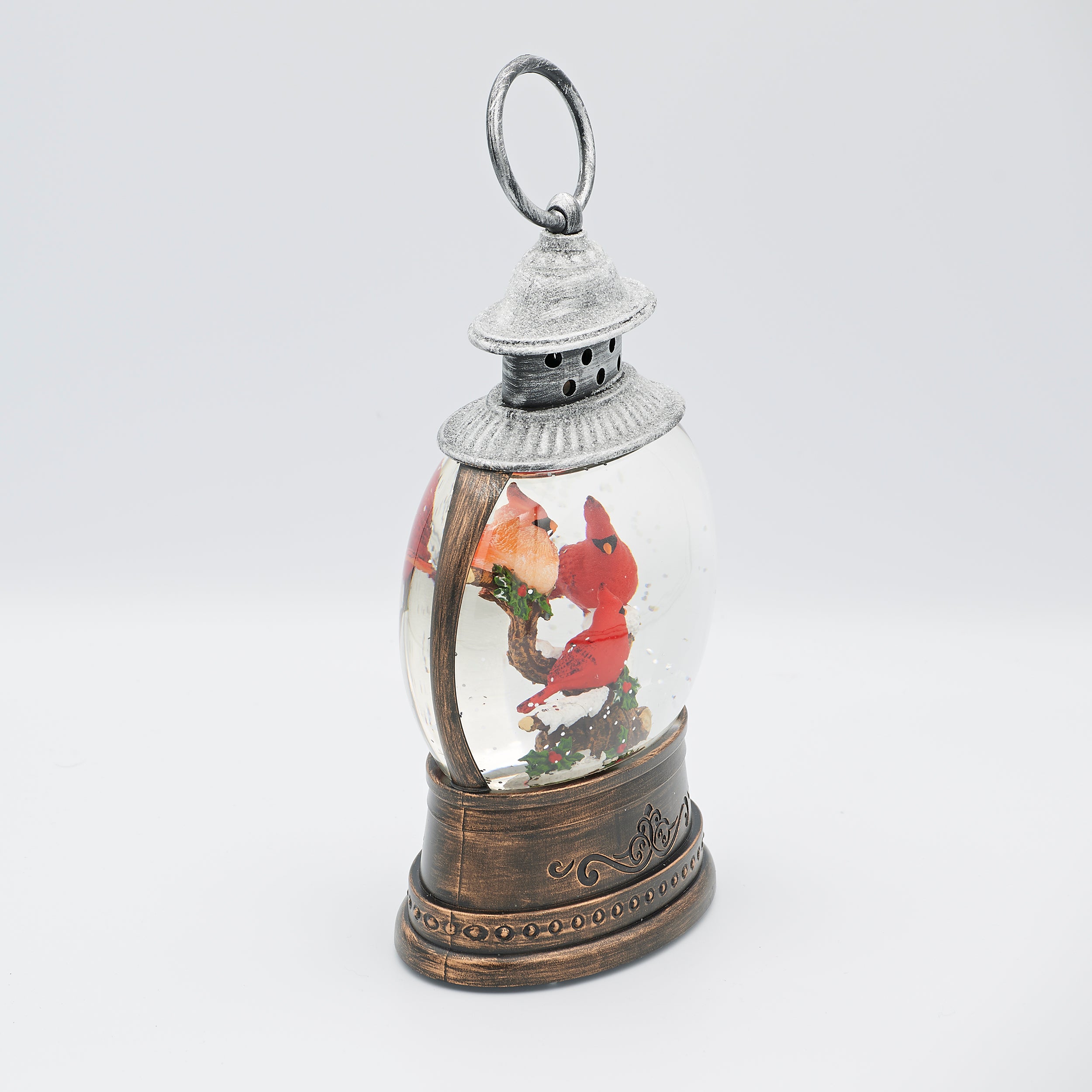 Confetti Lites Lighted Swirl Round Lantern with Cardinals on Branch