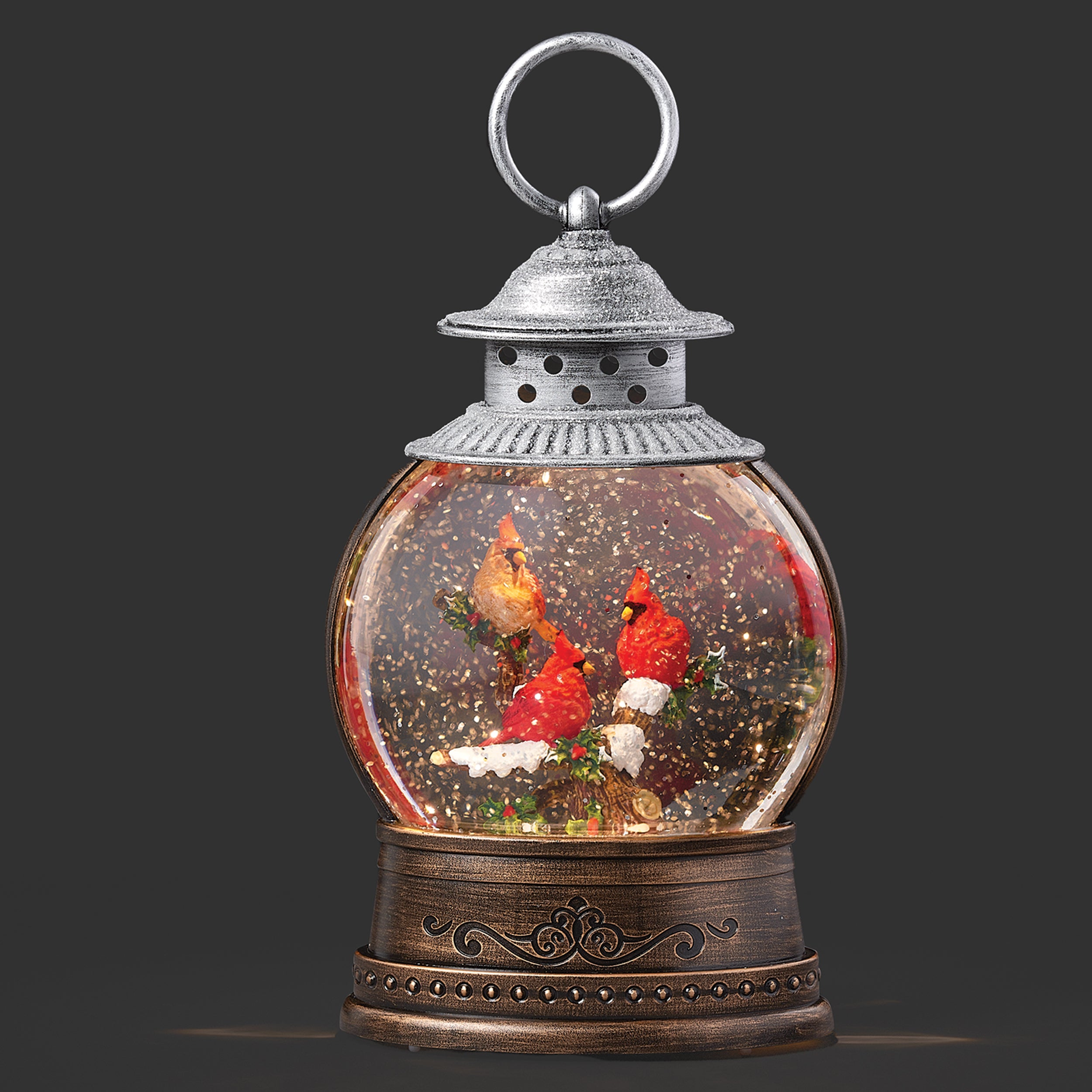 Confetti Lites Lighted Swirl Round Lantern with Cardinals on Branch