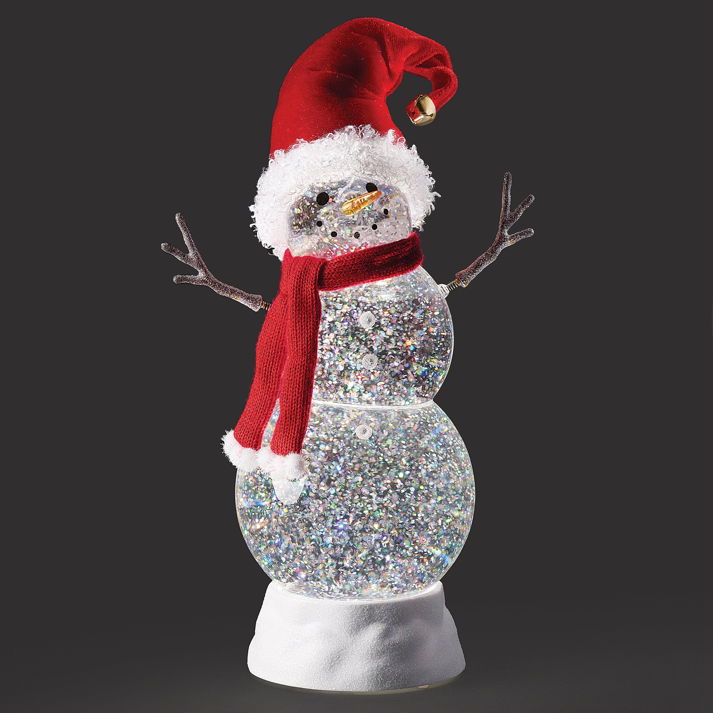 Confetti Lites Lighted Swirl Snowman with a Jingling Santa Hat & Twig Arms