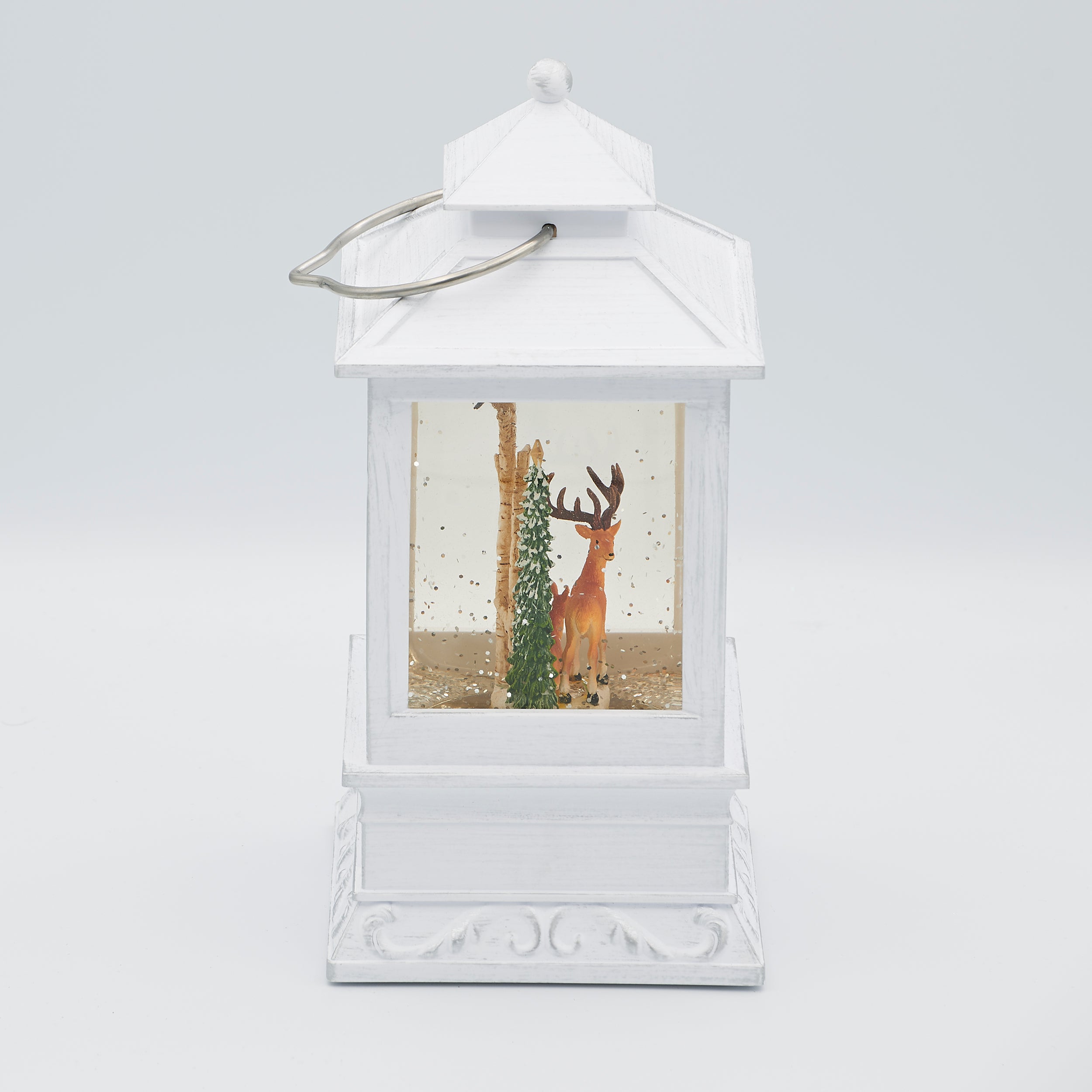Confetti Lites Lighted Swirl White Lantern Deer Family in a Wintery Scene