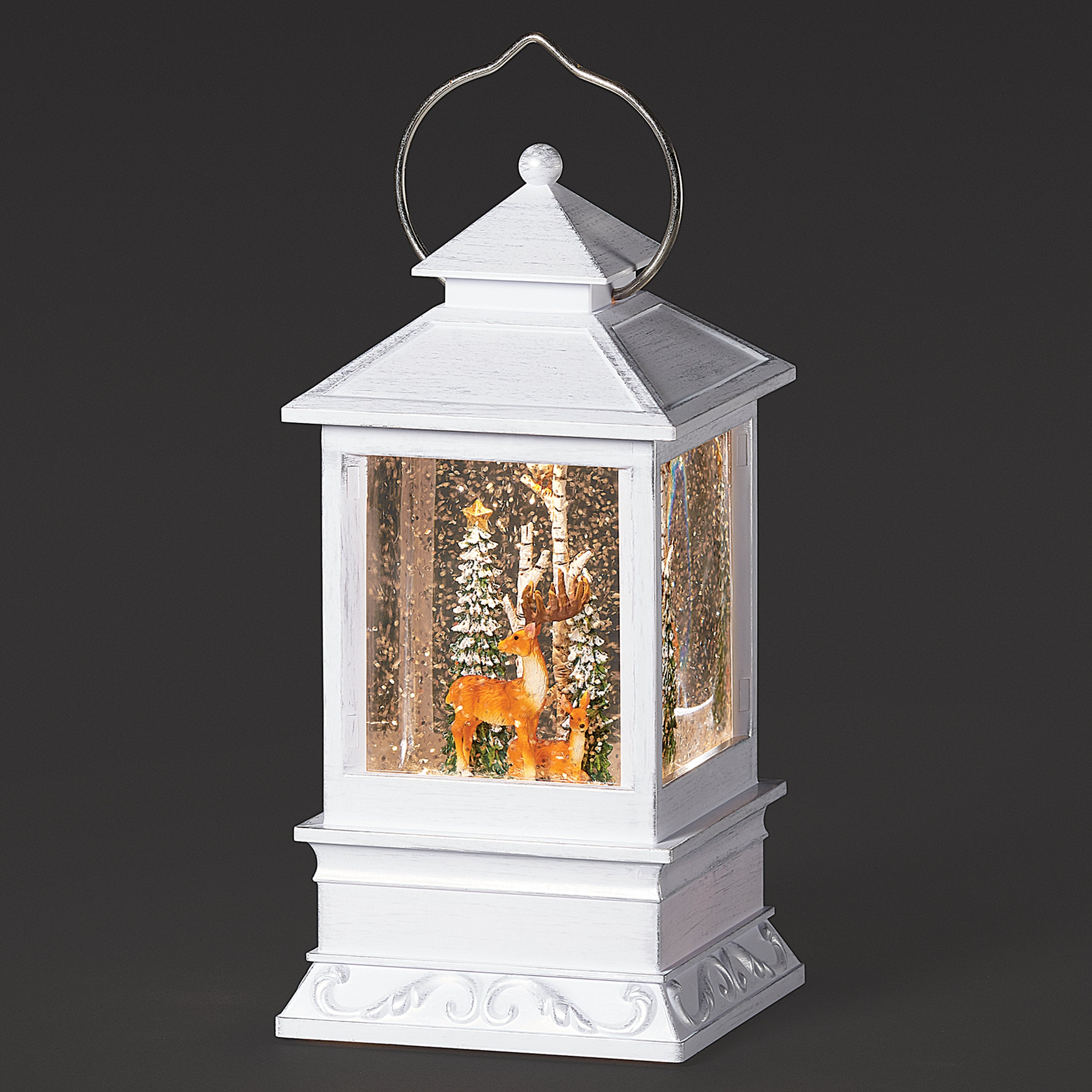 Confetti Lites Lighted Swirl White Lantern Deer Family in a Wintery Scene