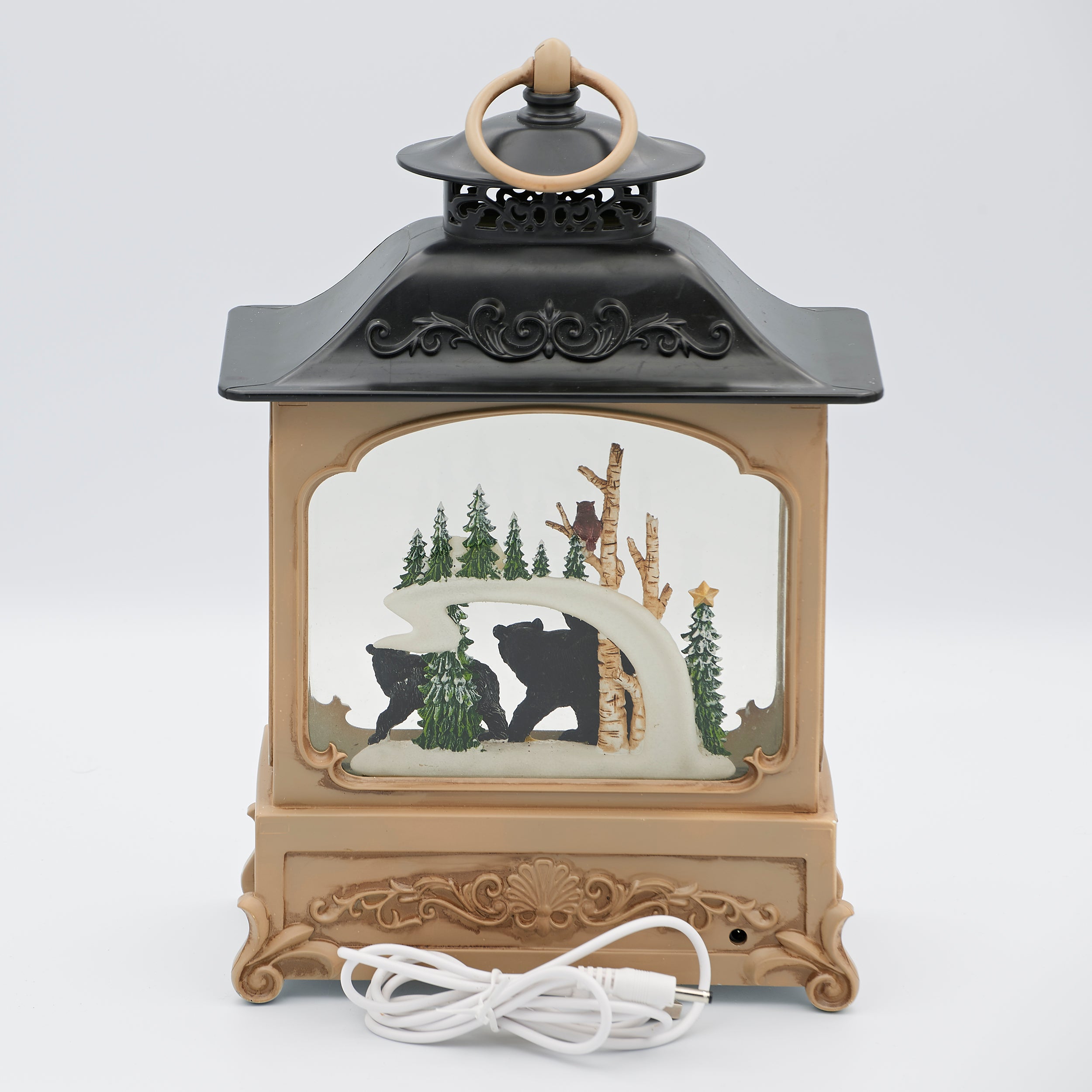 Confetti Lites Lighted Swirl Lantern  with Bear Family with Cabin Scene