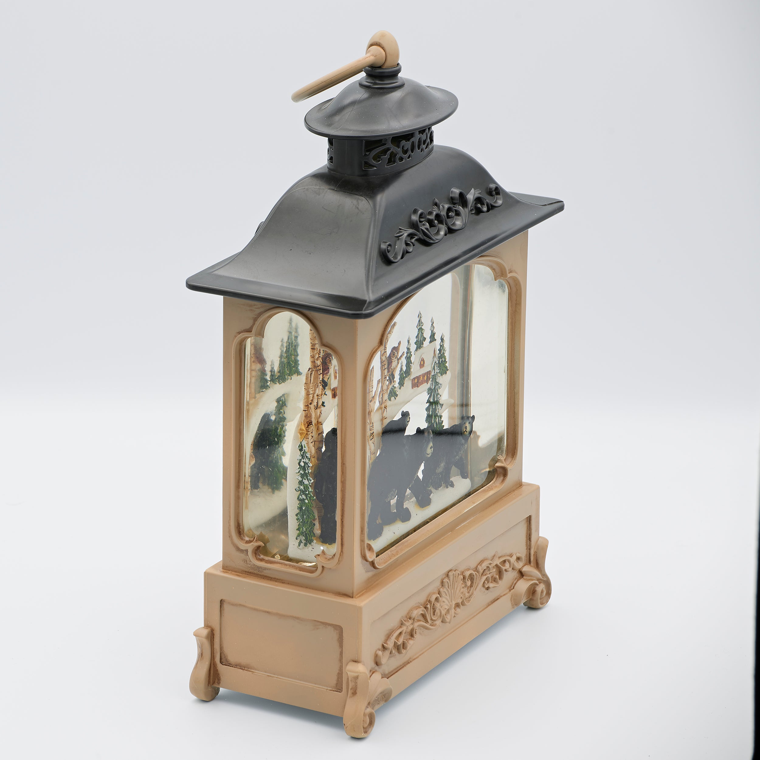 Confetti Lites Lighted Swirl Lantern  with Bear Family with Cabin Scene