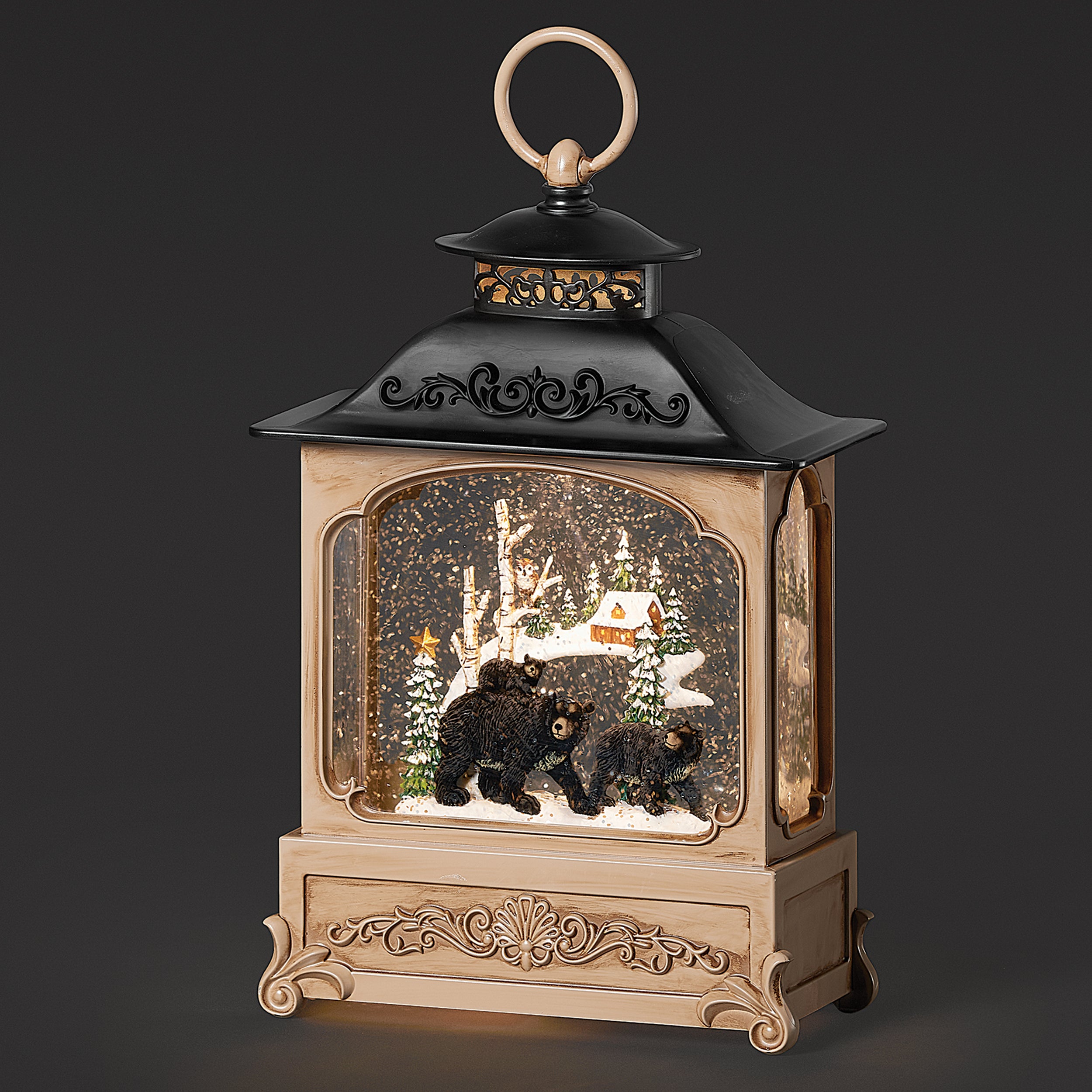 Confetti Lites Lighted Swirl Lantern  with Bear Family with Cabin Scene