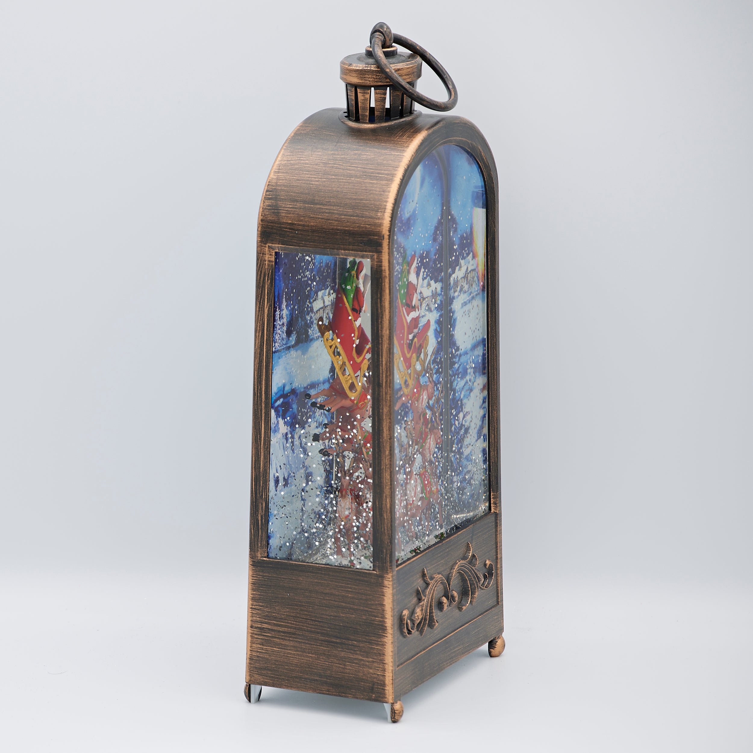 Confetti Lites Lighted Swirl Bronze Lantern with Santa & Sleigh