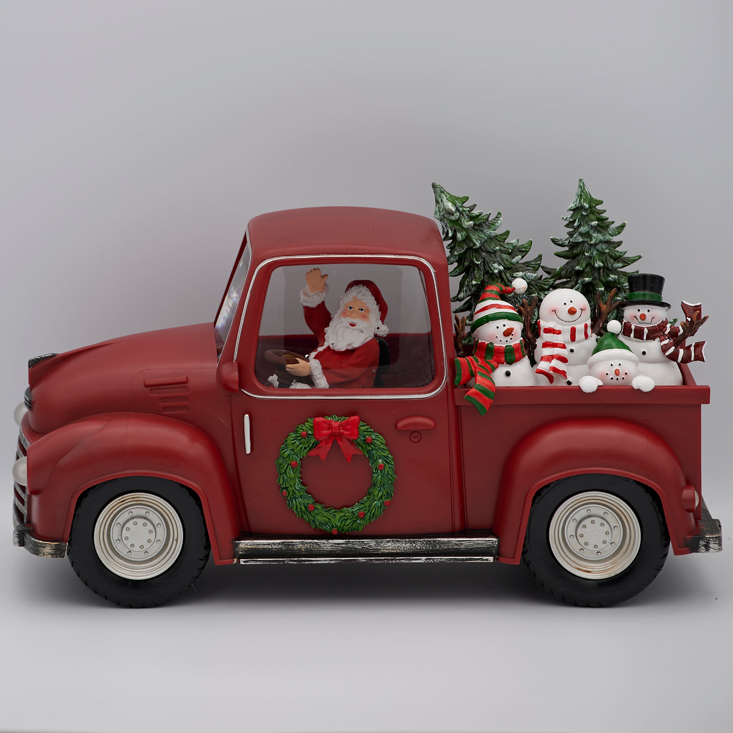 Confetti Lites Lighted Swirl Red Truck with Santa Driving & Snowmen
