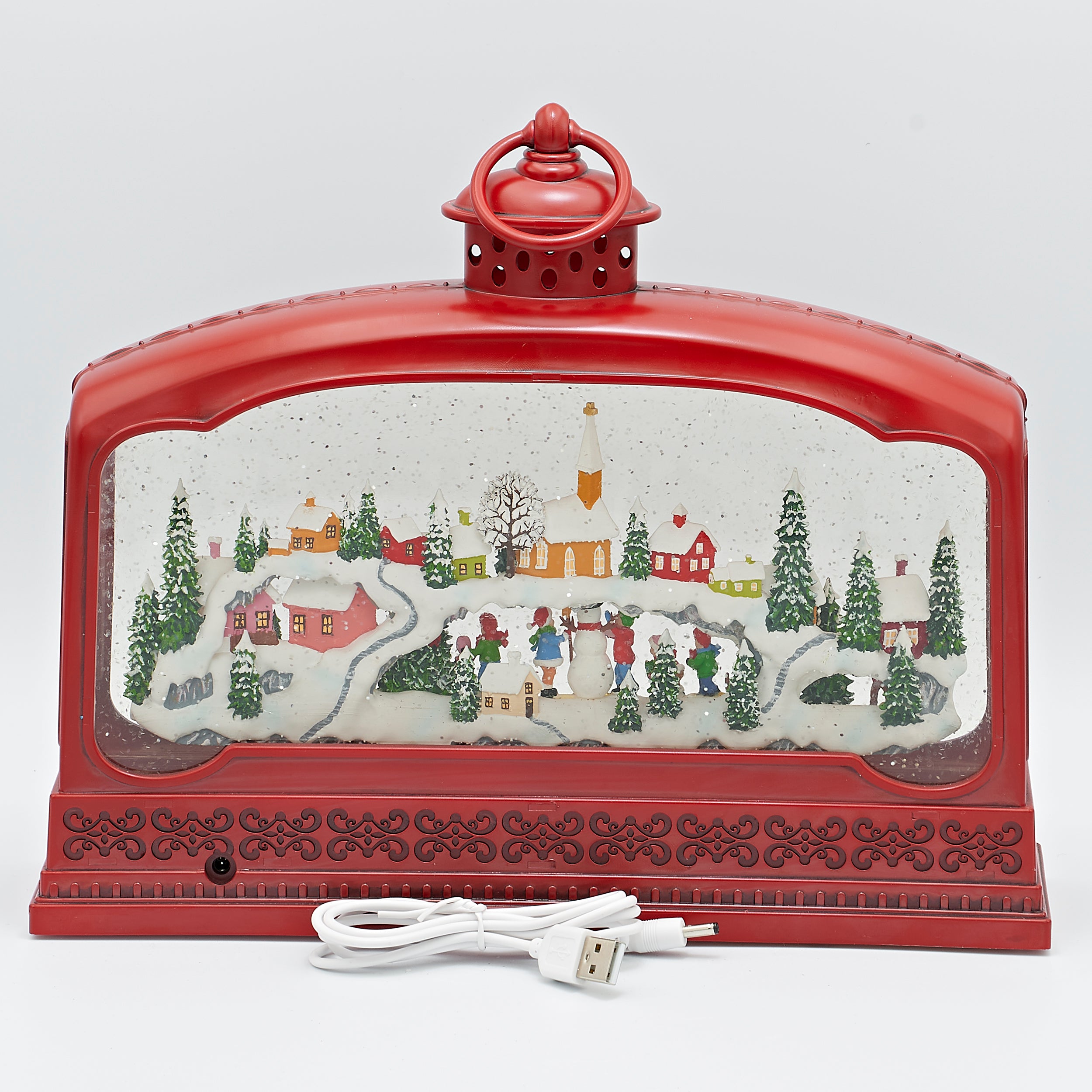 Confetti Lites Lighted Swirl Musical Red Lantern with Christmas Village