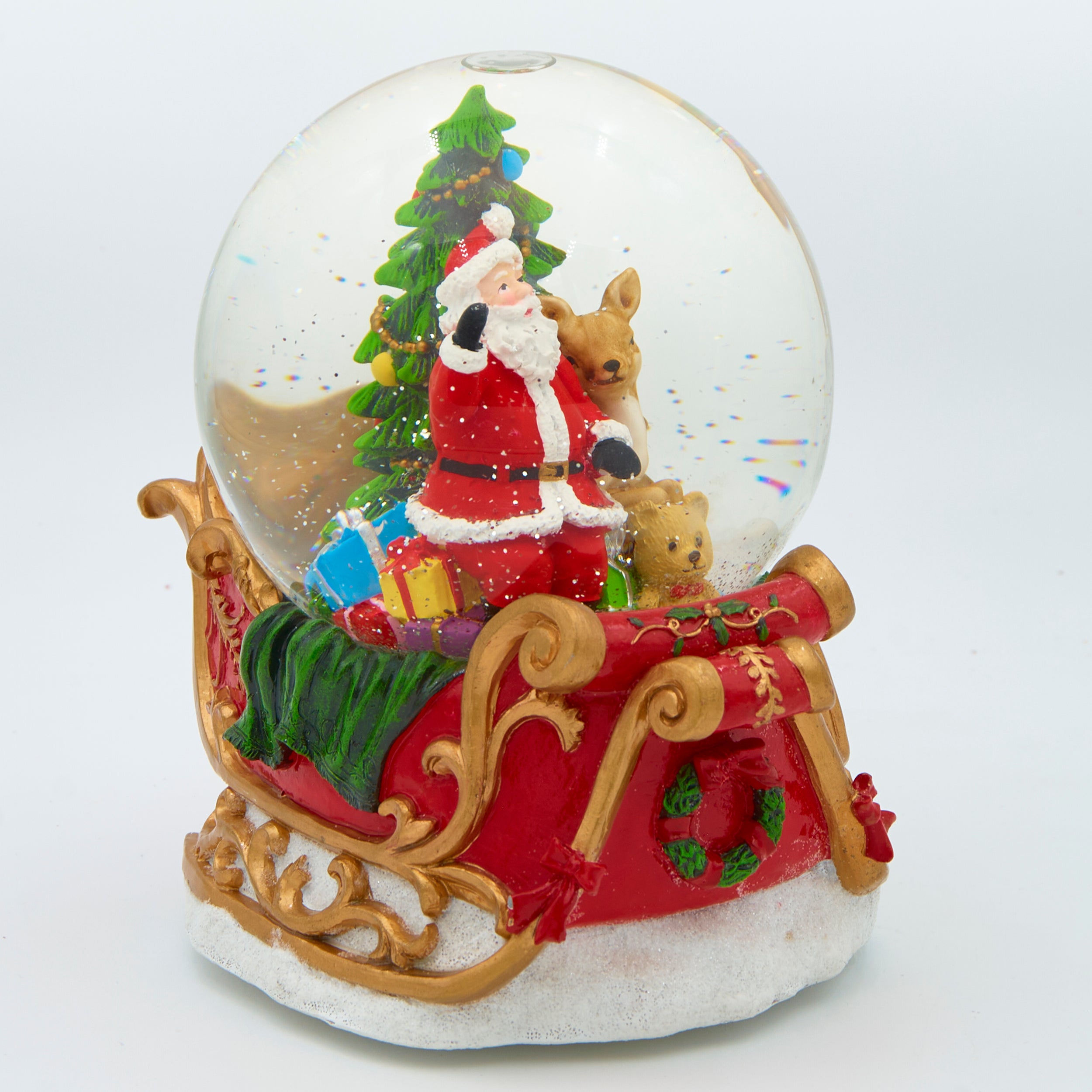 Glitterdome Lighted Musical Swirl with Santa in Sleigh- "We Wish You a Merry Christmas" Tune