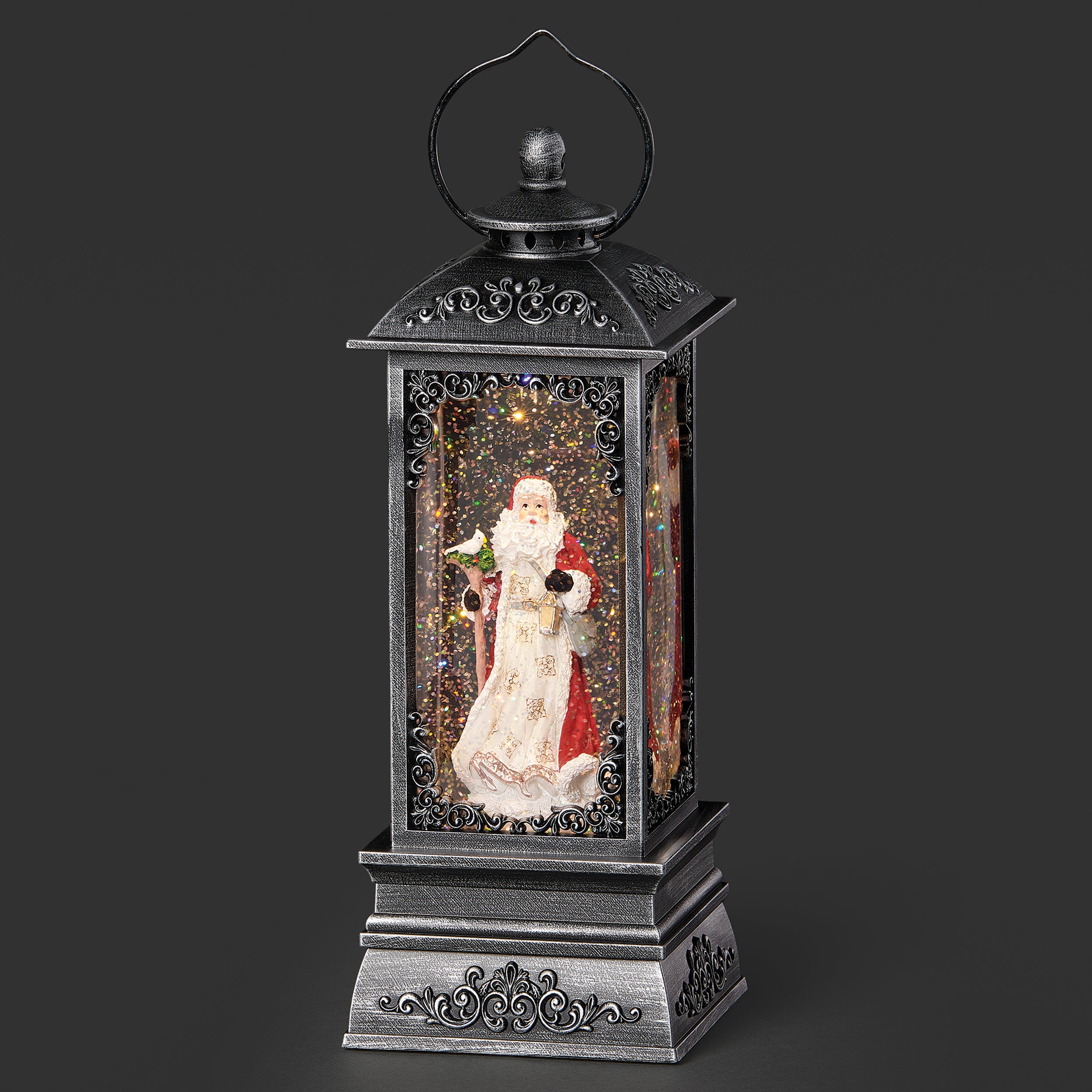 Confetti Lites Lighted Swirl Lantern with Santa in Burgundy Coat