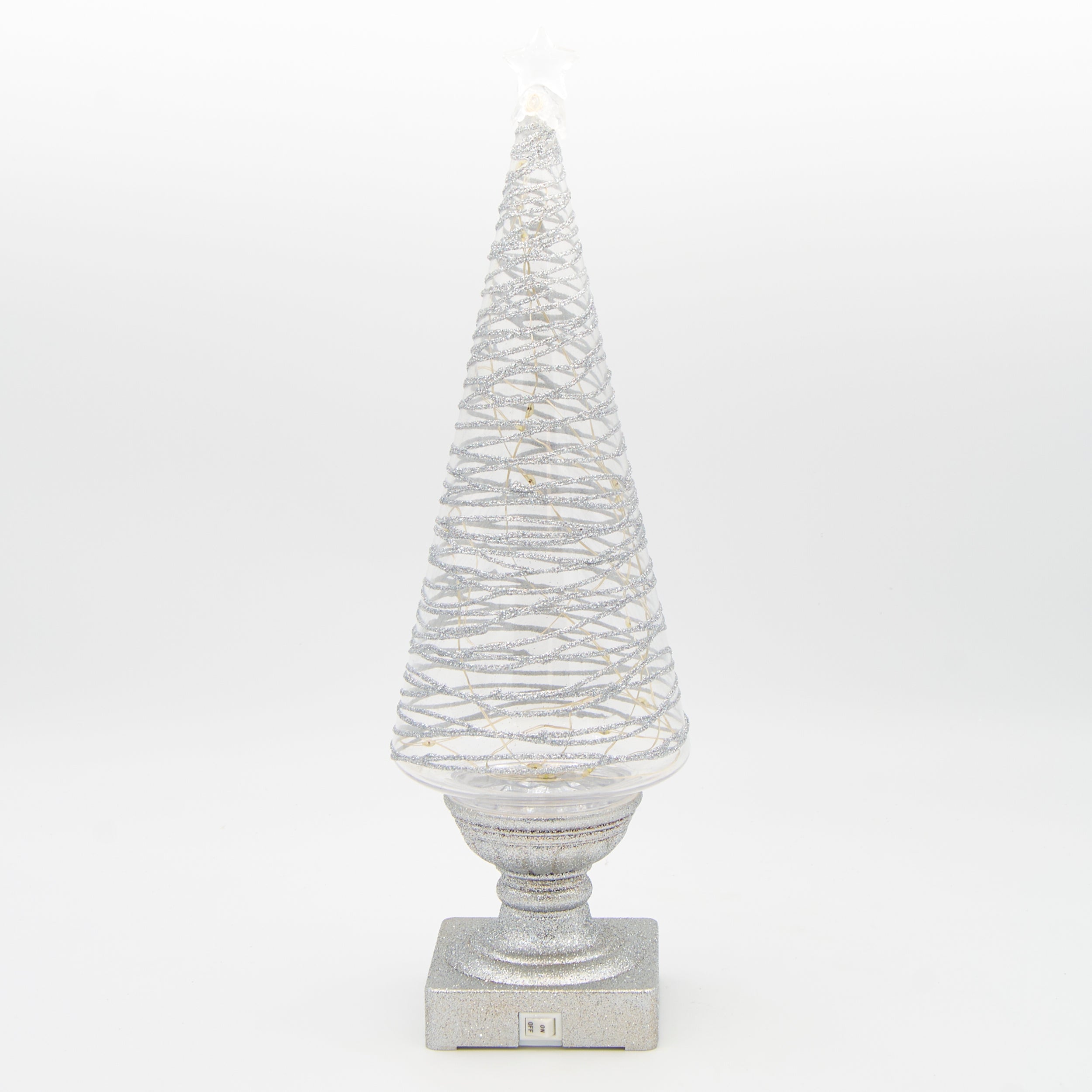 Lighted Tree with Spiraling Silver Glitter