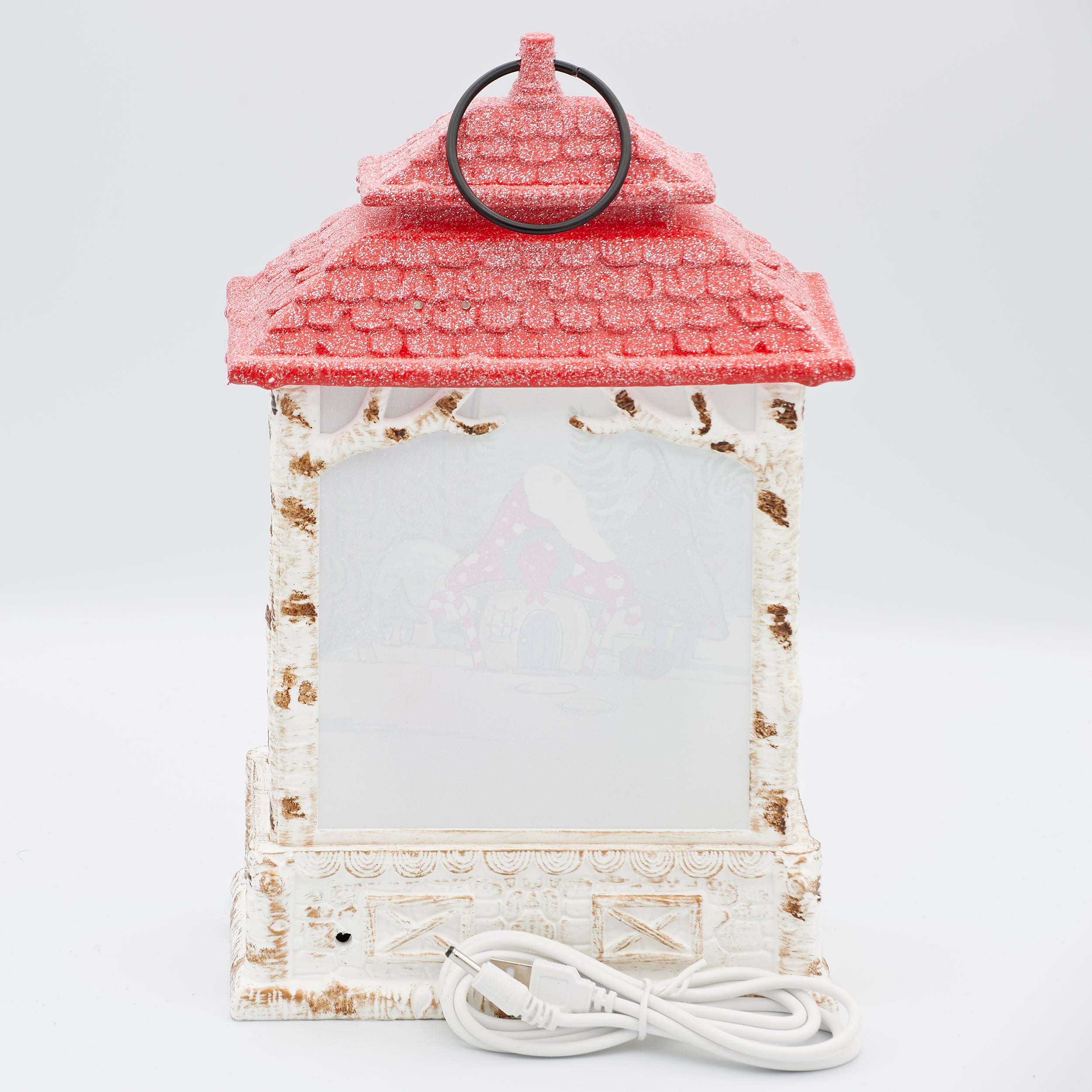 Confetti Lites Lighted Swirl White Lantern with Gnomes by a Campfire Scene