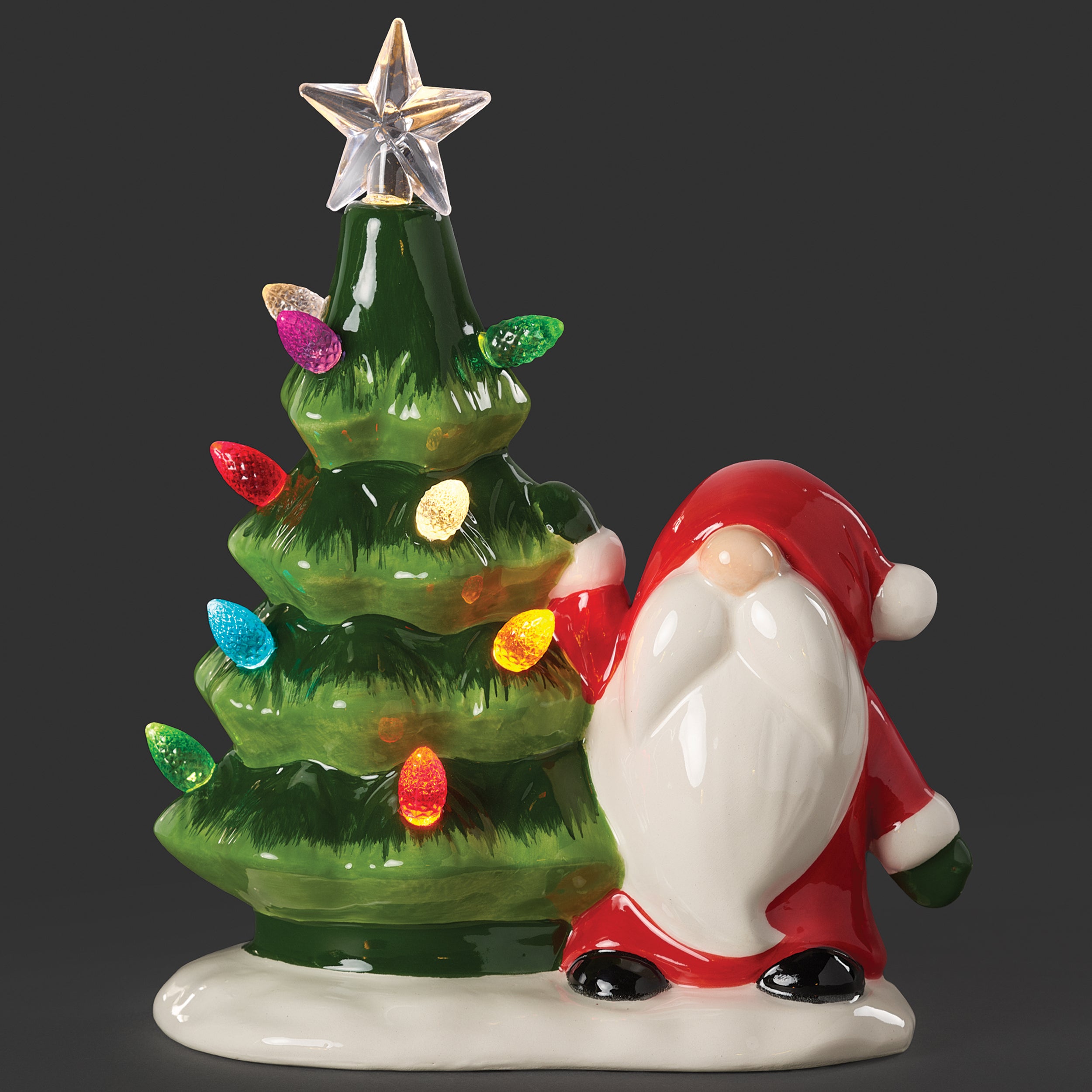 Lighted Vintage Tree with Gnome Figure