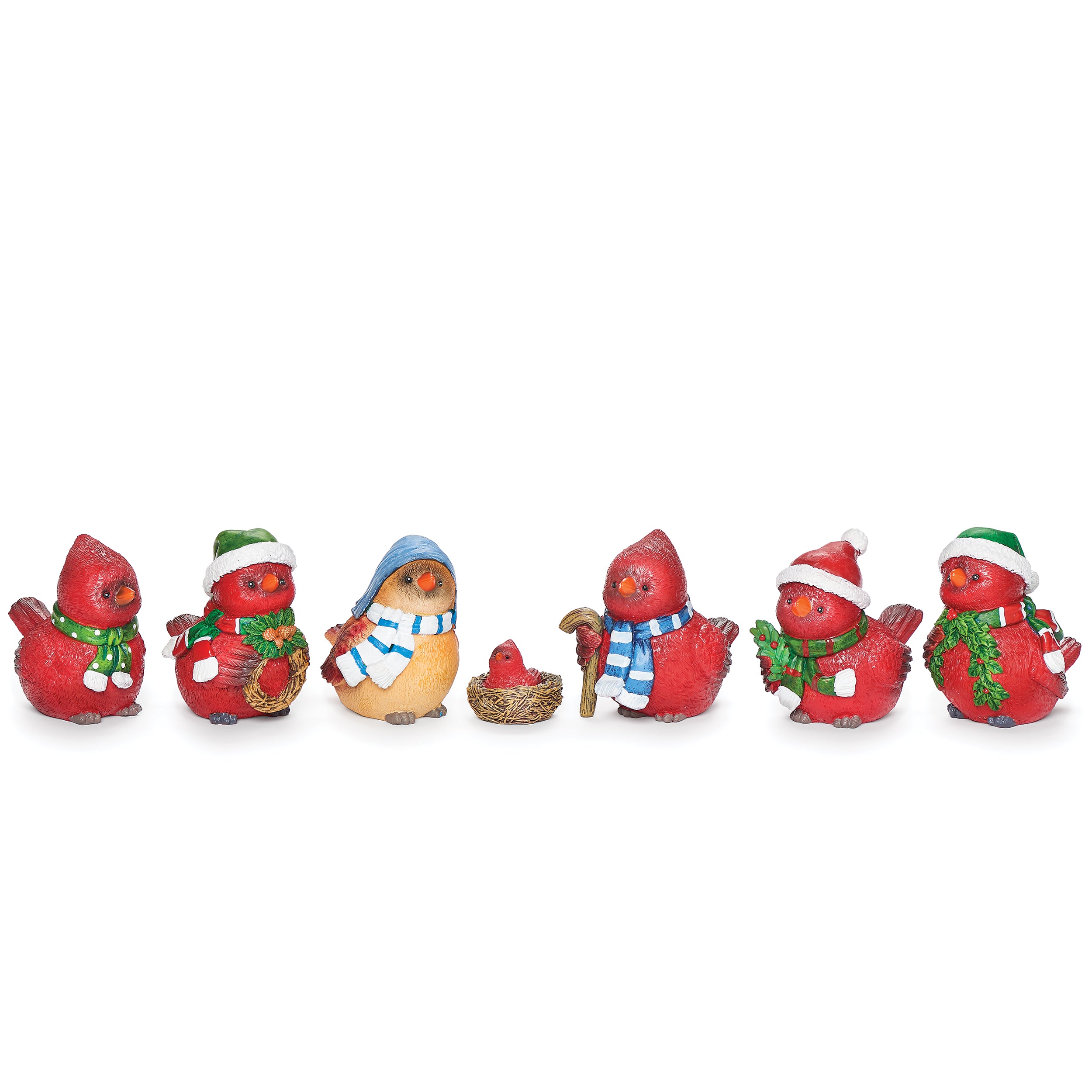 Festive Cardinal Creche Set with Nest Display Box