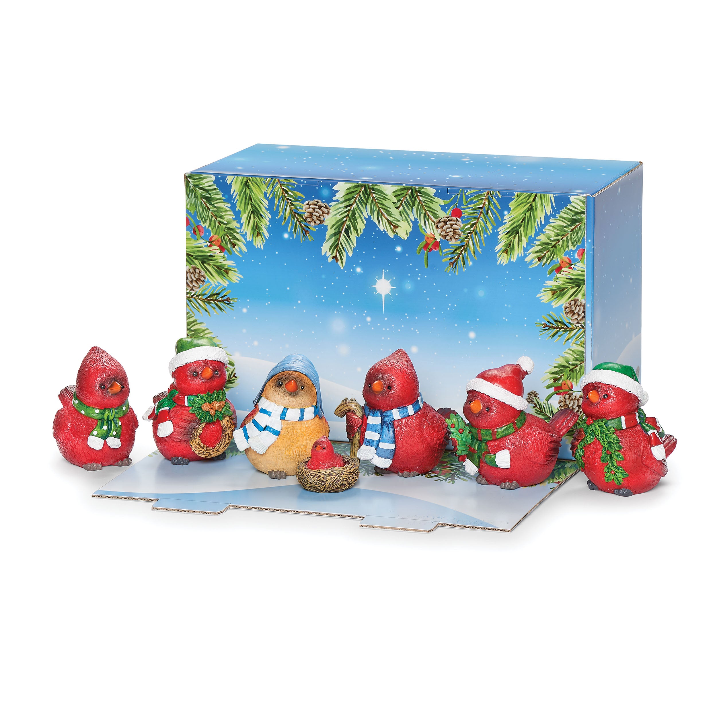 Cardinal Nativity Set with Fold-Out Snowy Display