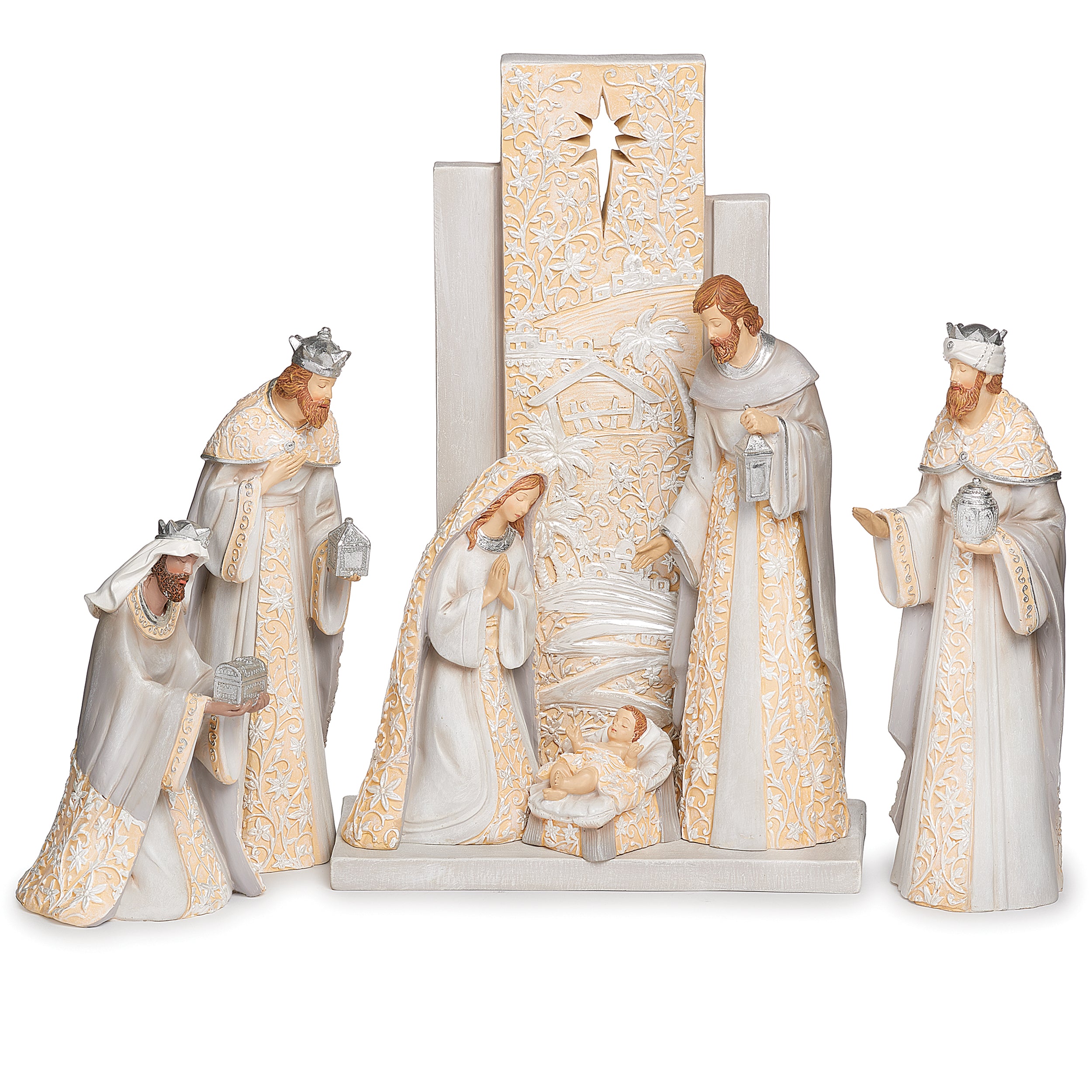 Ivory & Gray Nativity Set with Backdrop Scene