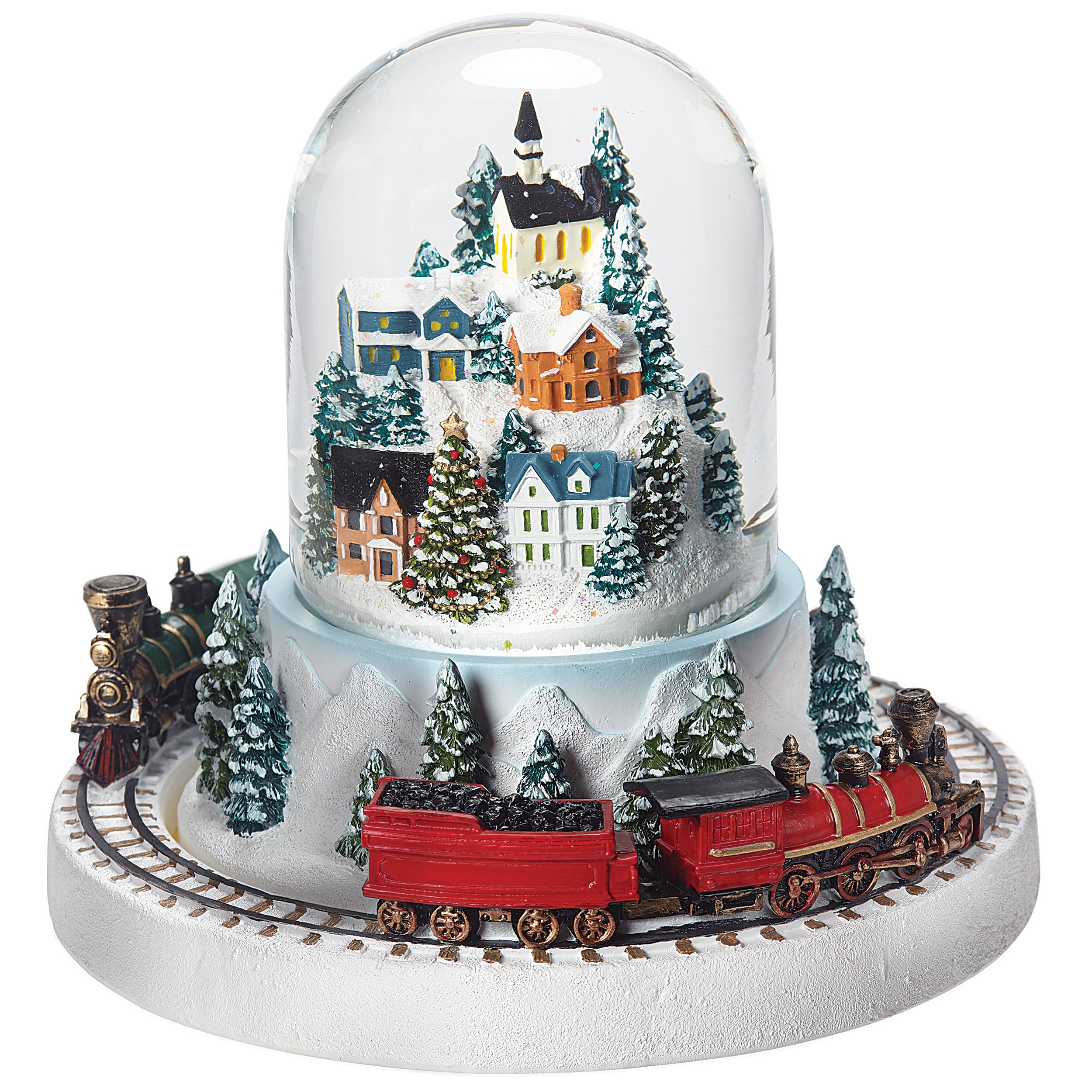 Glitterdome Musical Village with Rotating Train – "O Christmas Tree" Tune