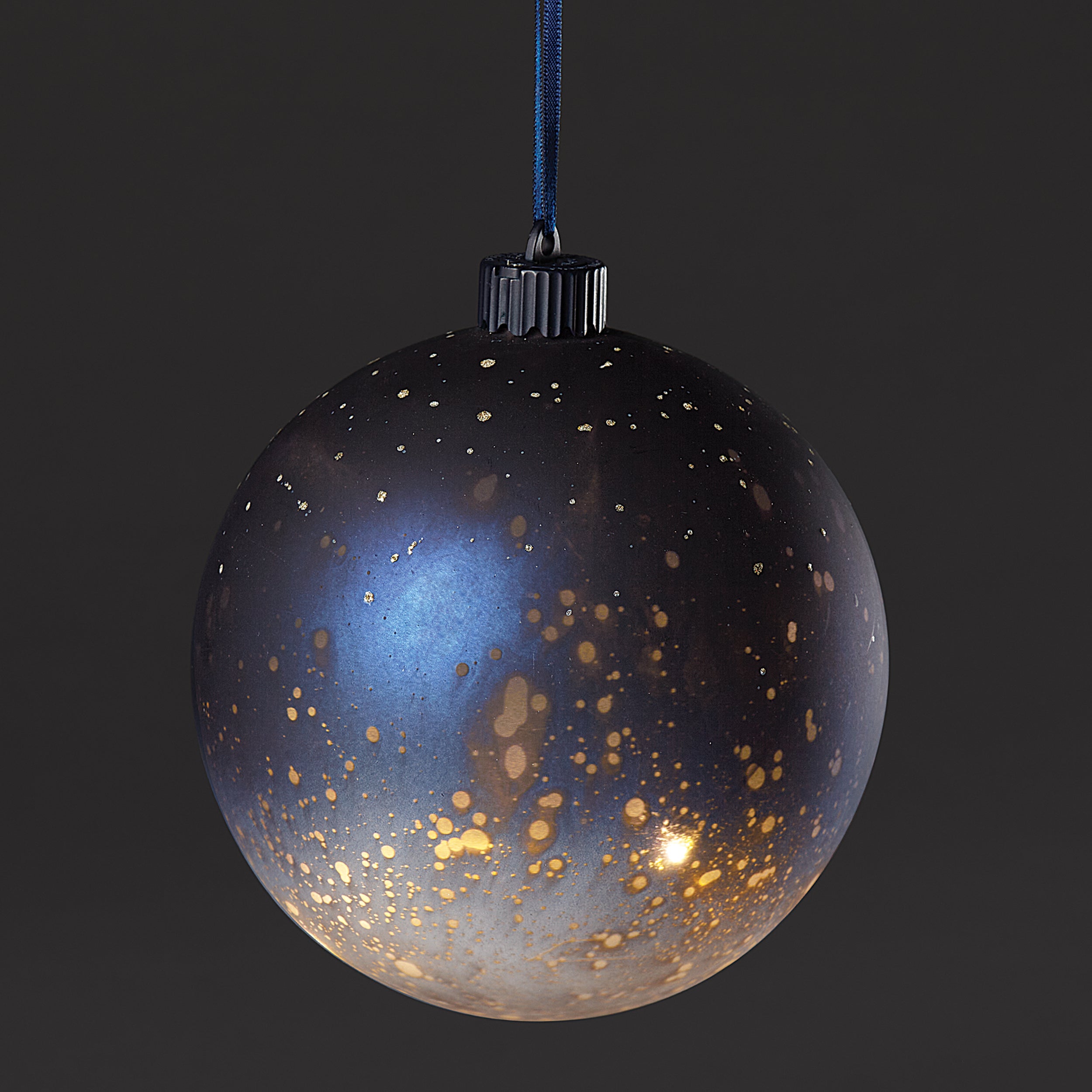 Light Up Blue Ombre Glass Ornament with Gold Glitter Spots