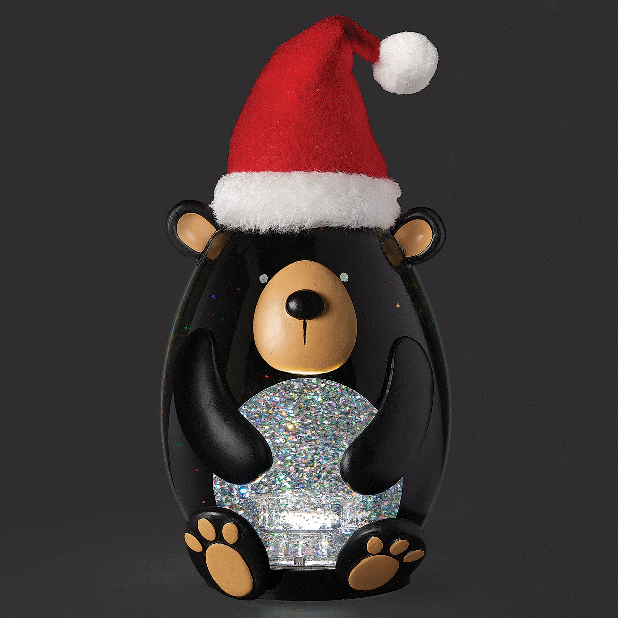 Confetti Lites Lighted Swirl Black Bear with Santa Hat