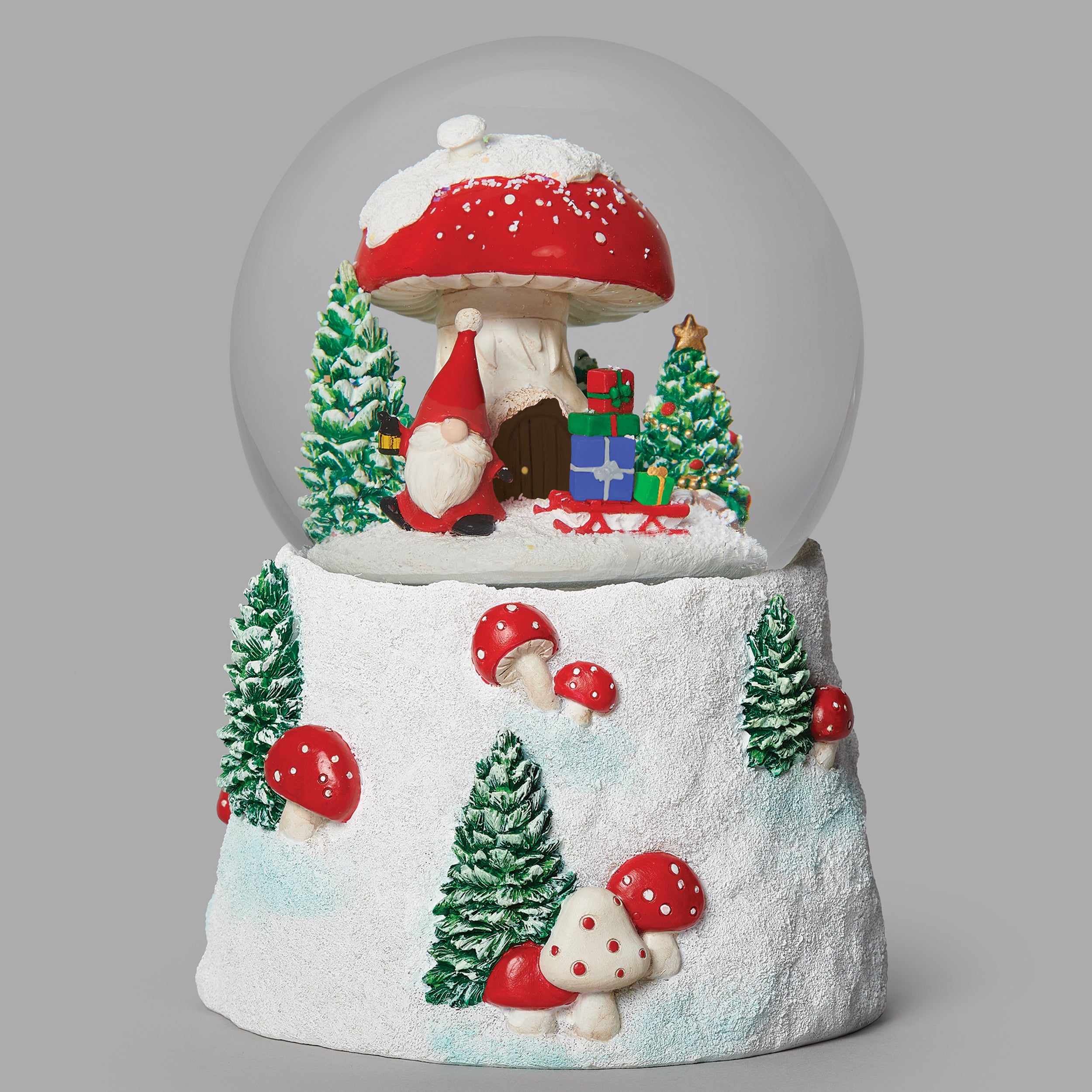 Glitterdome Musical Swirl Gnome with Mushroom – "Jingle Bells" Tune