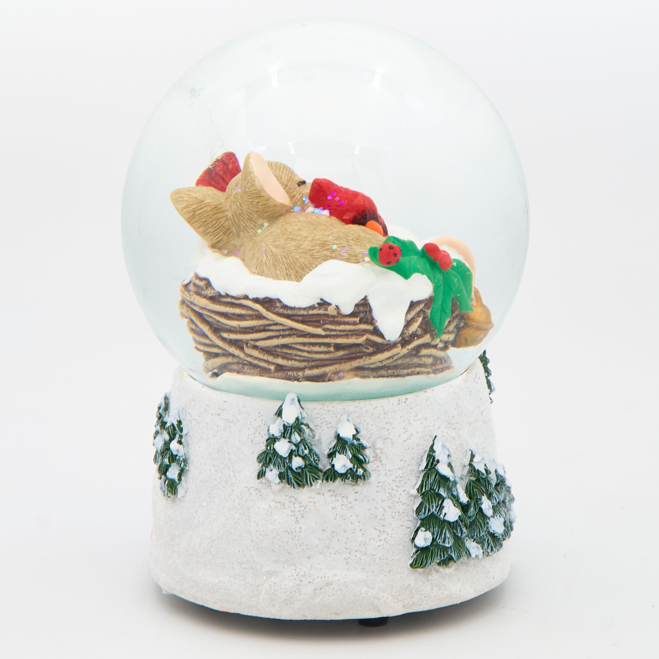 Charming Tails Musical  Mouse & Cardinal Glitterdome