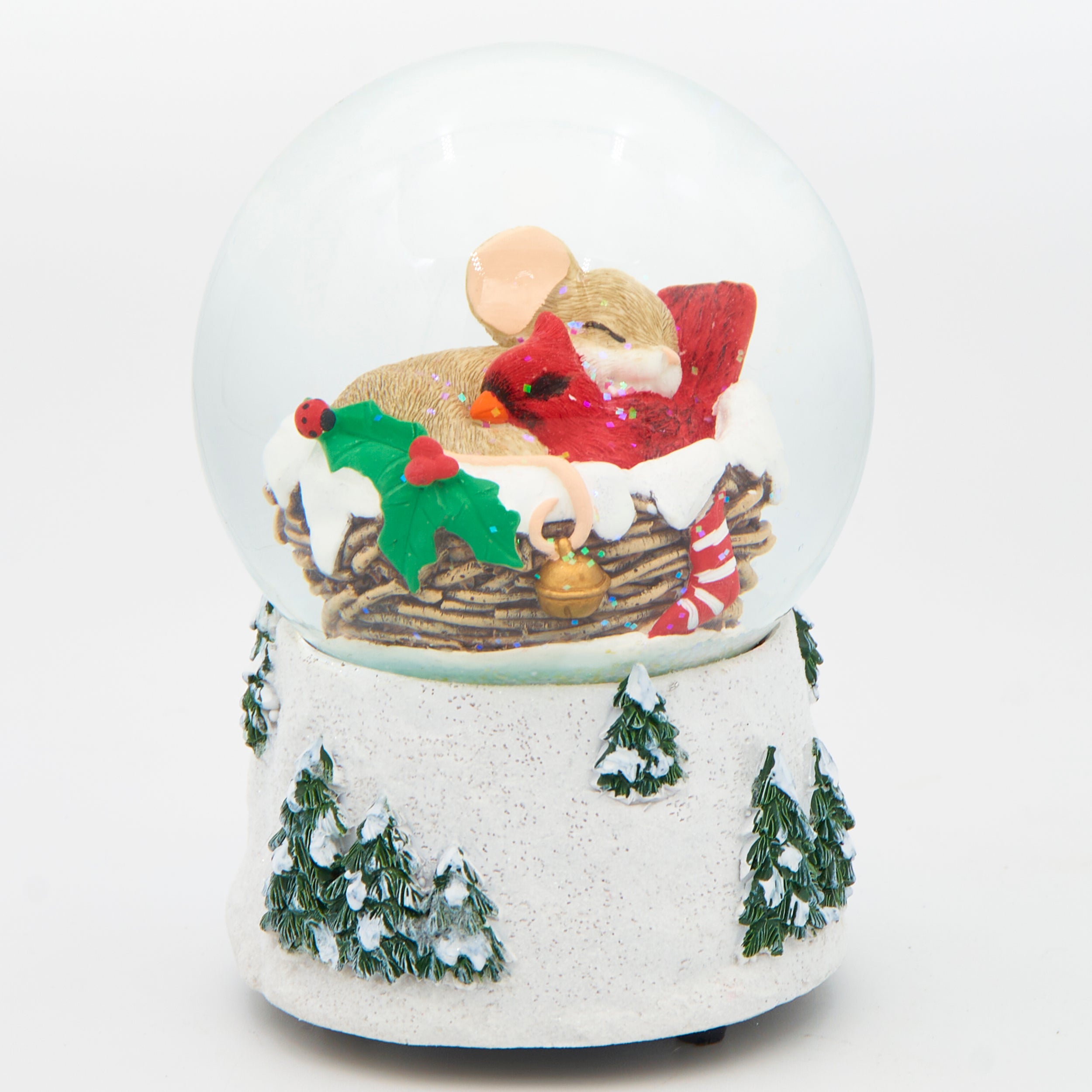 Charming Tails Musical  Mouse & Cardinal Glitterdome