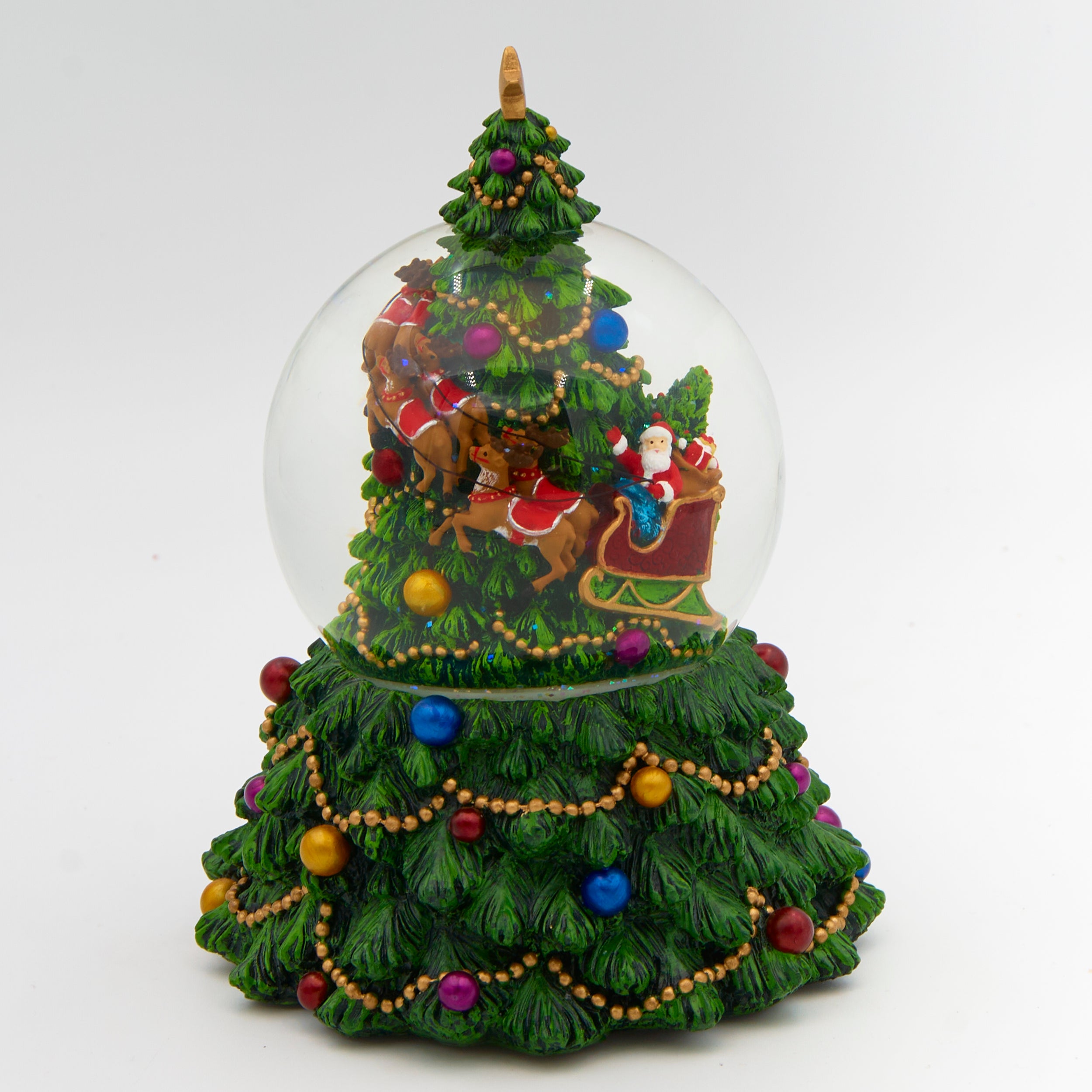 Glitterdome Musical Tree with Santa & Deer Rotating- "O Christmas Tree" Tune