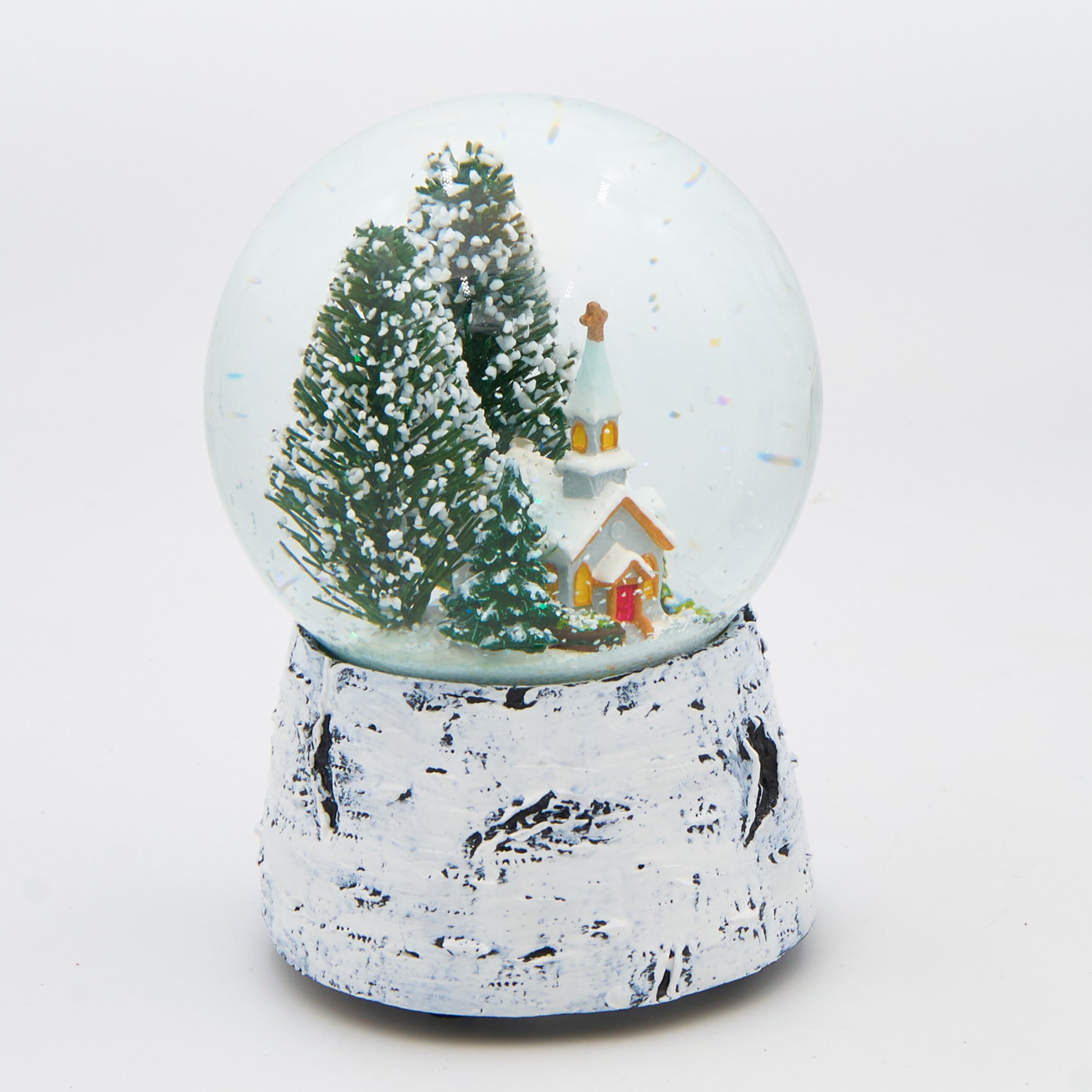 Glitterdome Musical Church with Trees on a Birch Base – "Silent Night" Tune