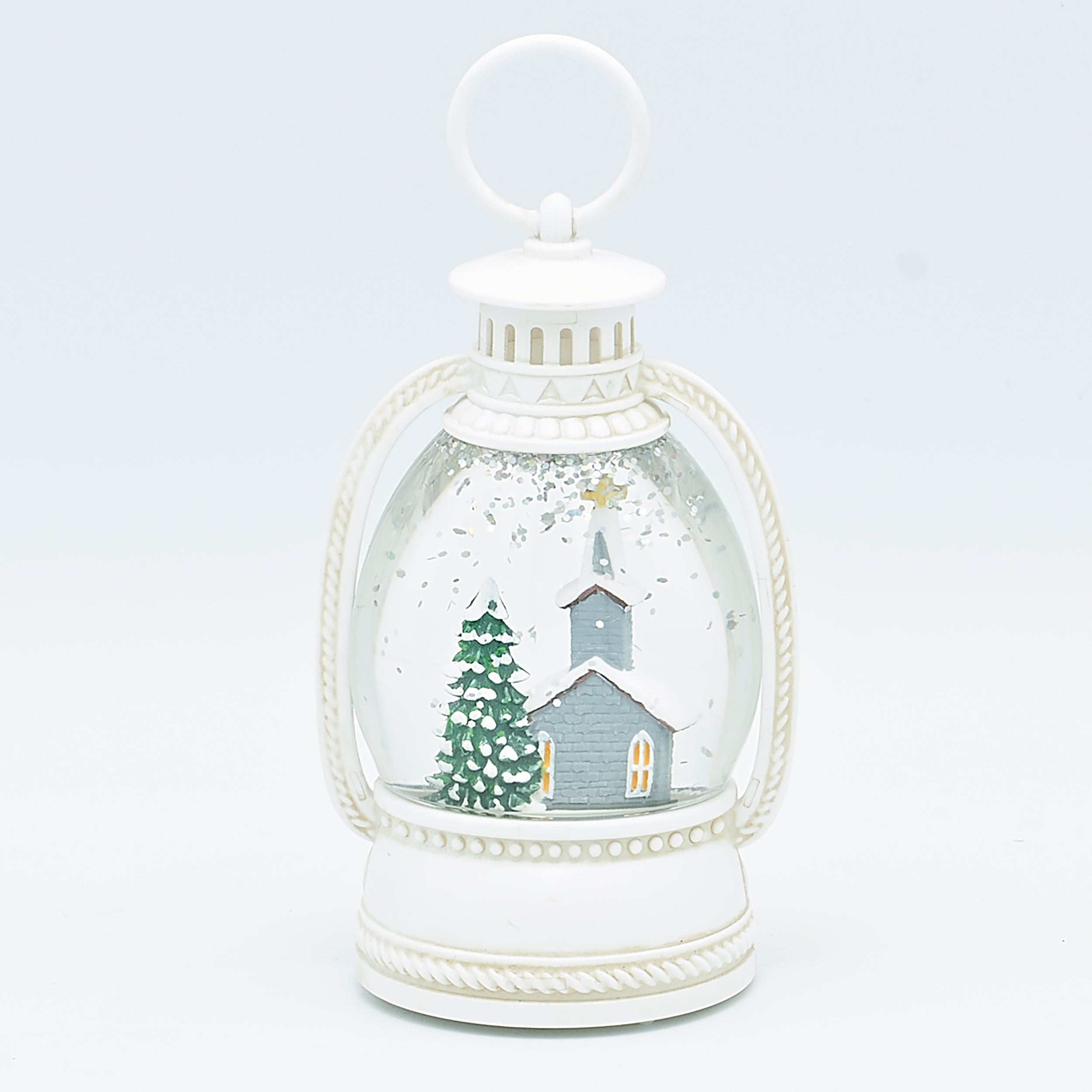 Lighted White Church and Tree Lantern – Shimmering Merry Lites