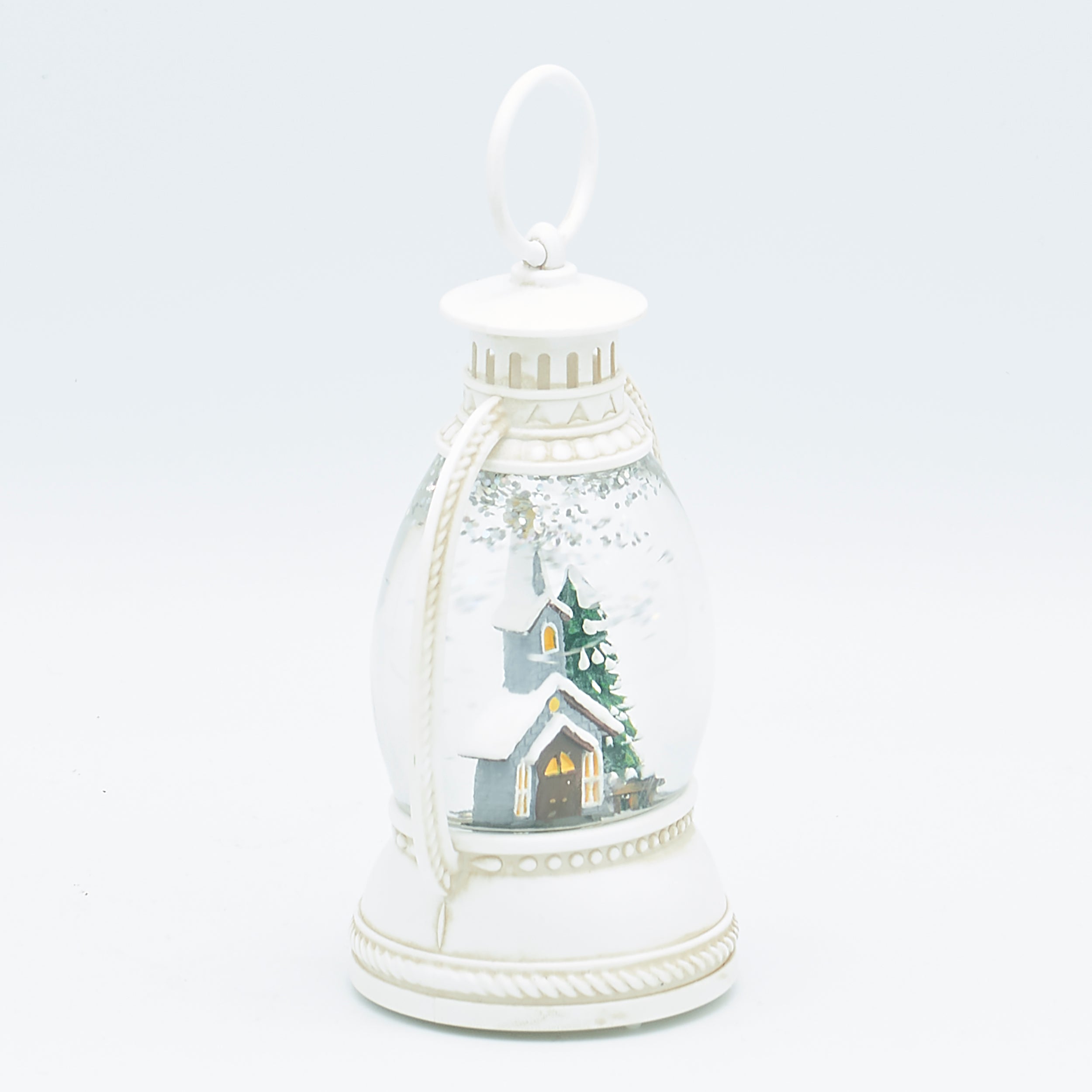 Lighted White Church and Tree Lantern – Shimmering Merry Lites