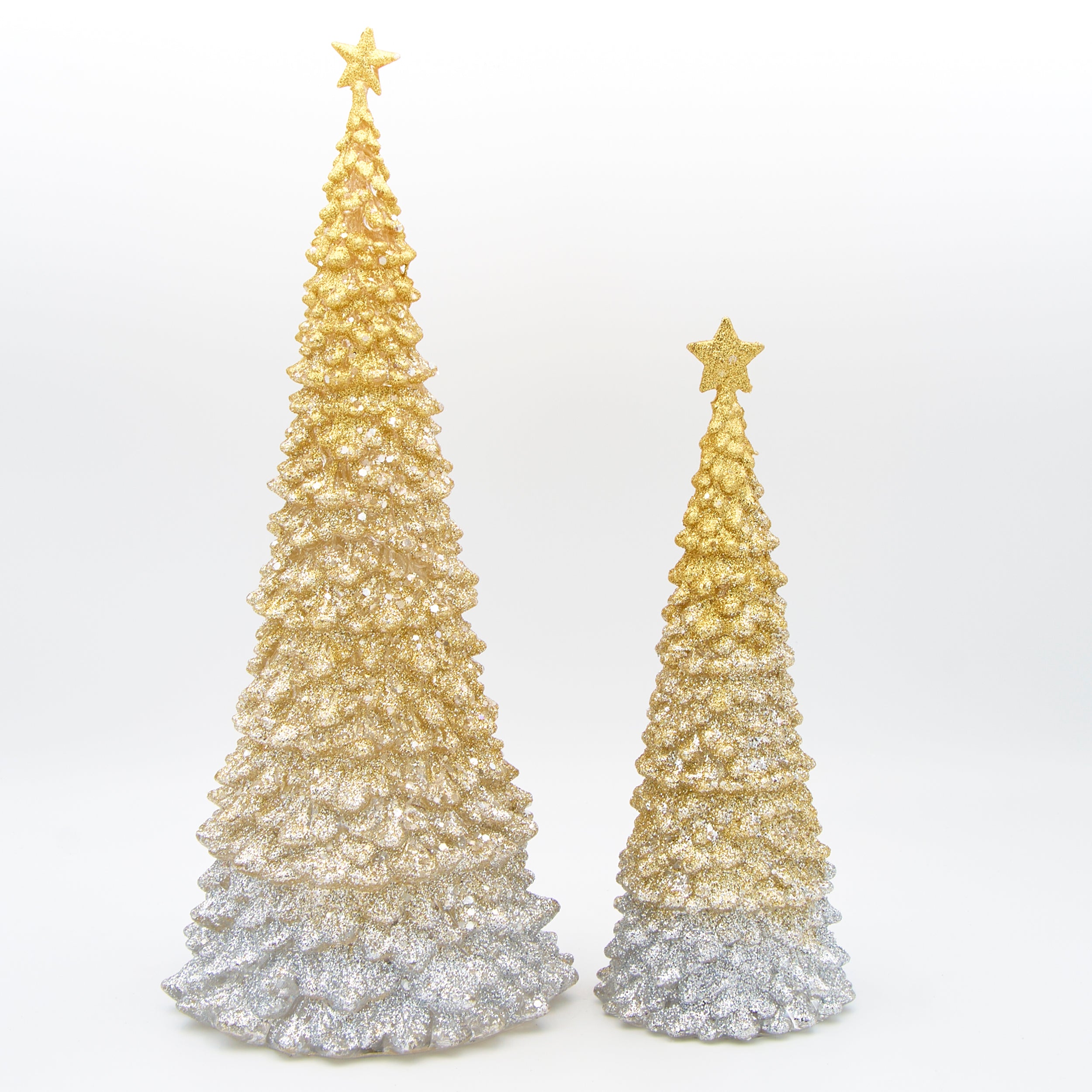 Lighted Gold Glitter Ombre Trees Set