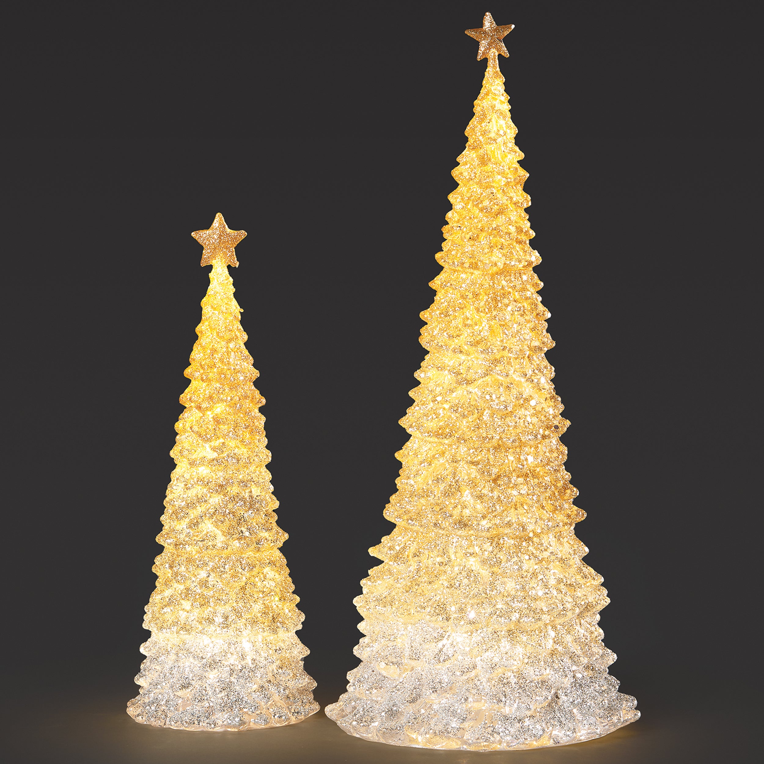Lighted Gold Glitter Ombre Trees Set