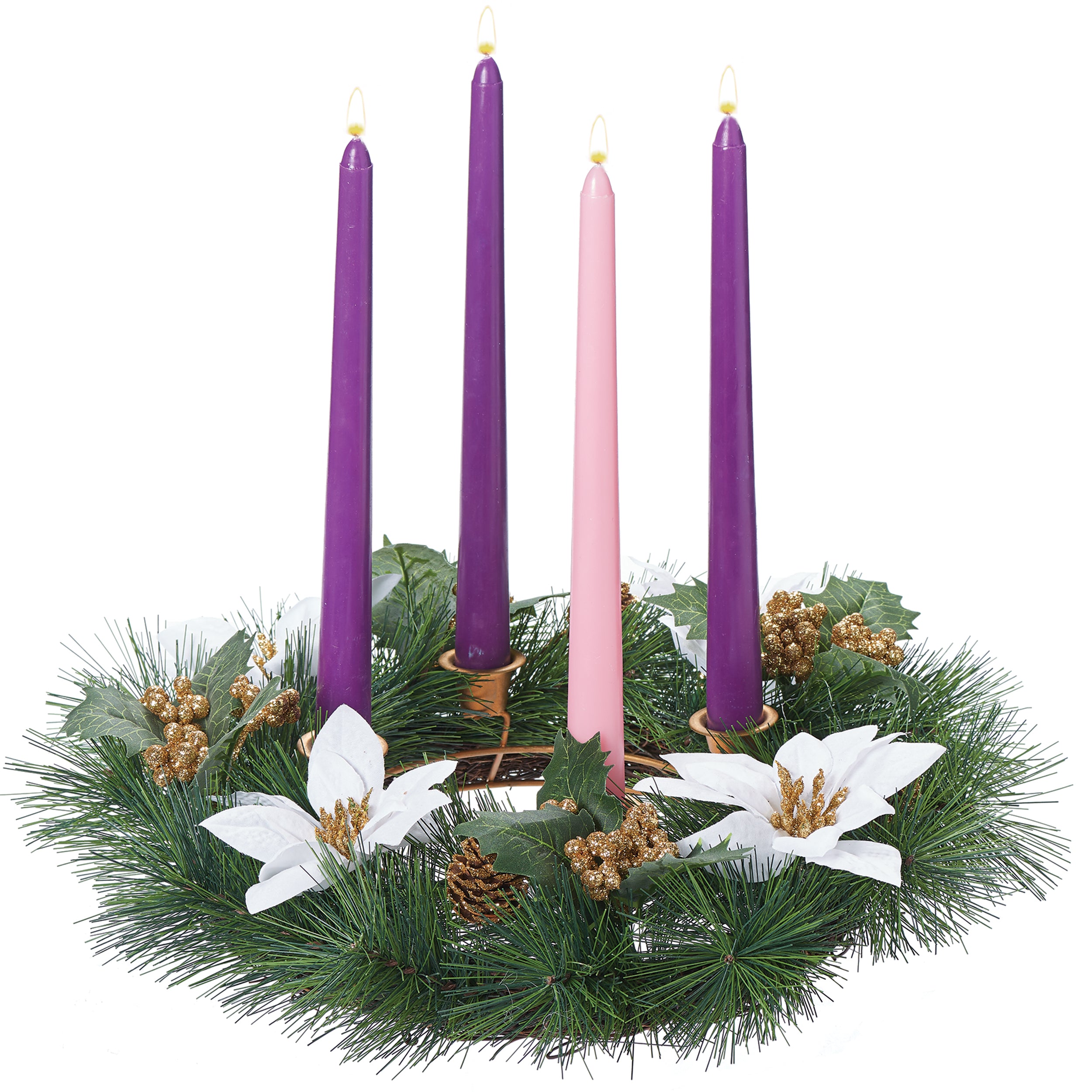 White Poinsettia Advent Wreath Candle Holder