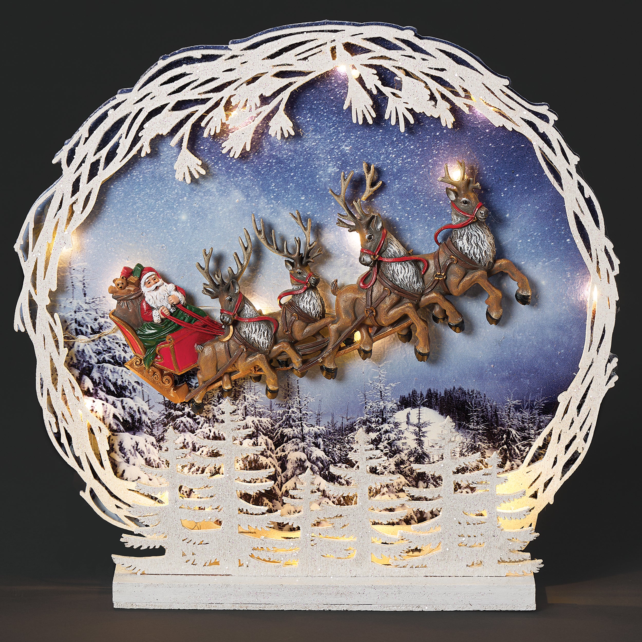 Lighted Flying Santa and Deer Scene